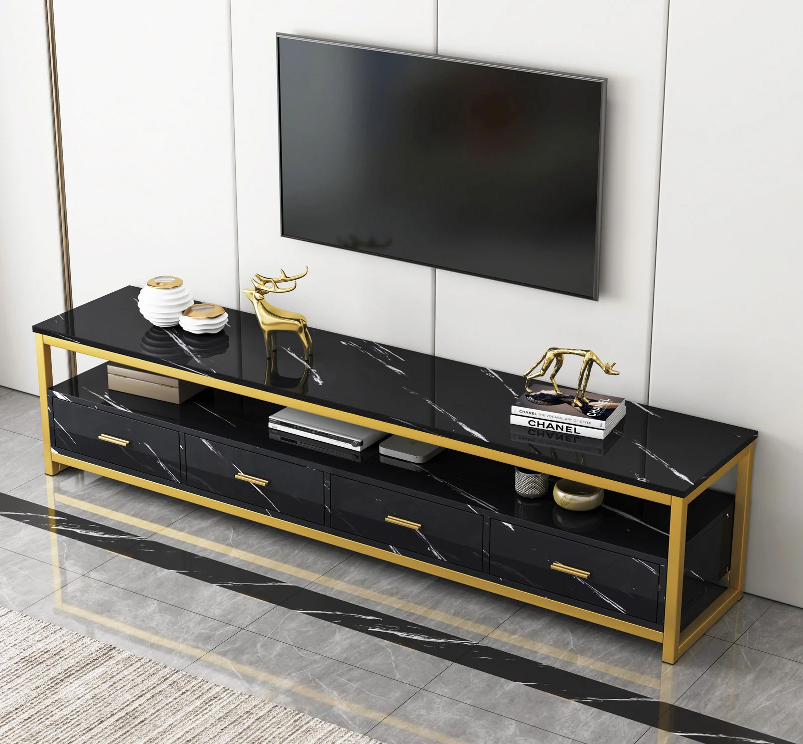 Synergy Luxury Marble Look TV Cabinet (Black) - Image 12