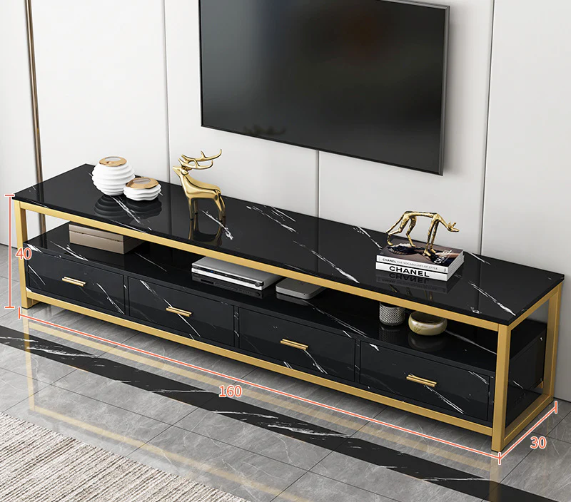 Synergy Luxury Marble Look TV Cabinet (Black) - Image 3