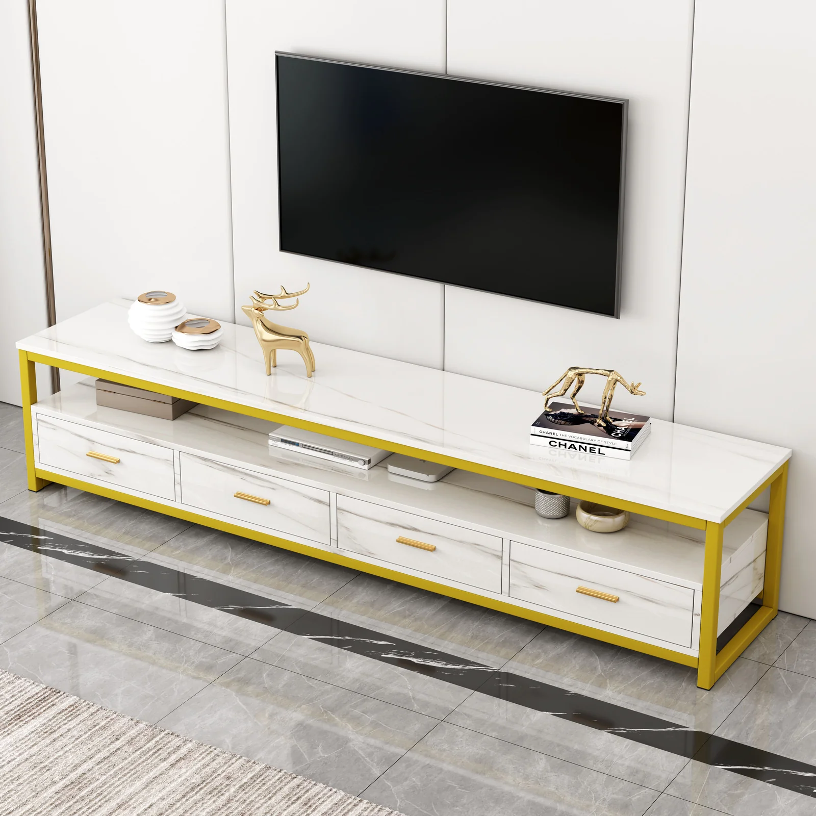 Synergy Luxury Marble Look TV Cabinet (White) - Image 11