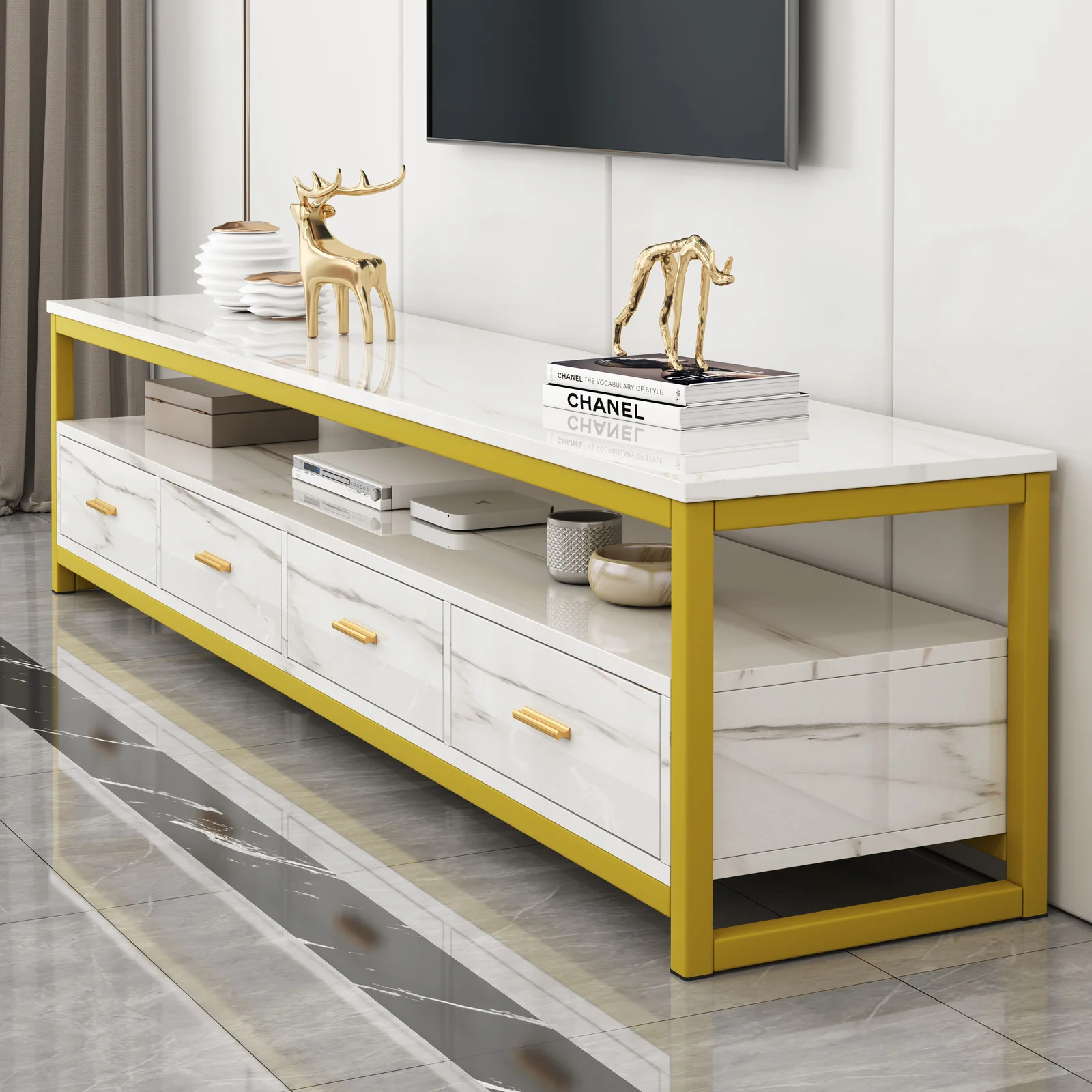 Synergy Luxury Marble Look TV Cabinet (White) - Image 2