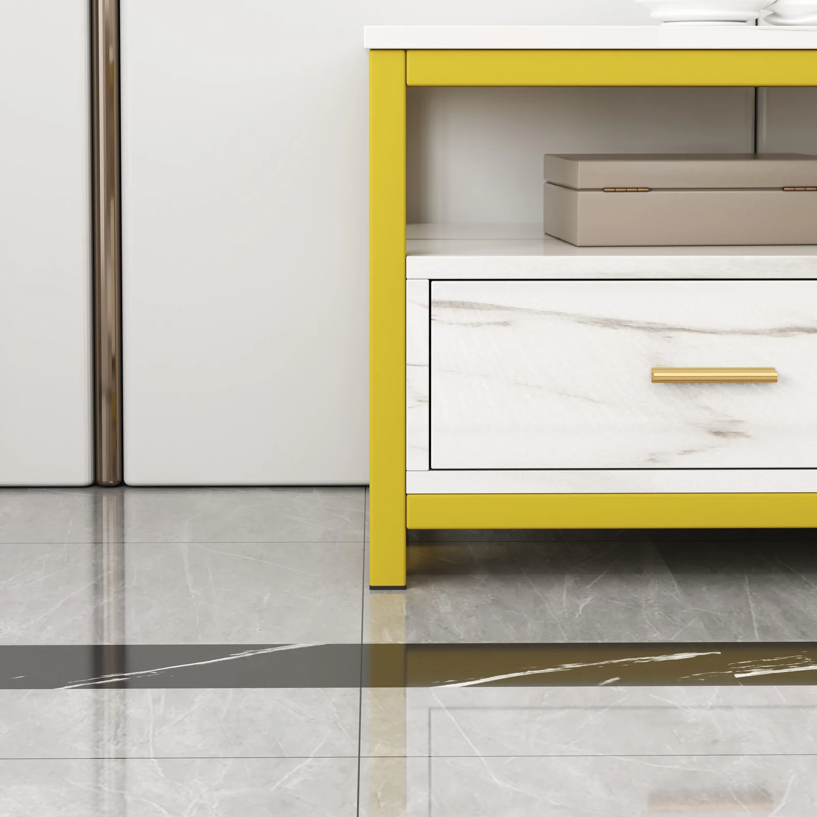 Synergy Luxury Marble Look TV Cabinet (White) - Image 6