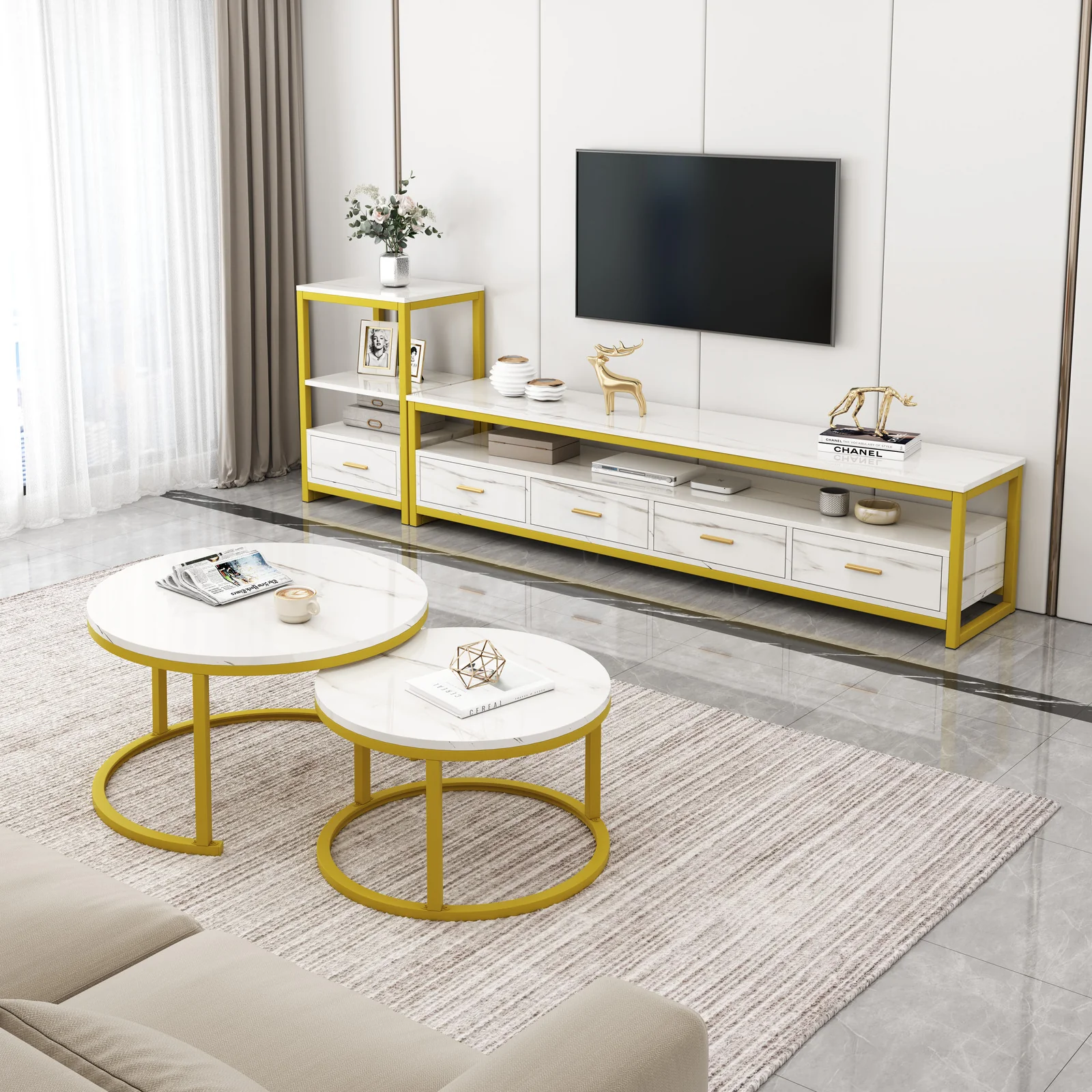 Synergy Luxury Marble Look TV Cabinet (White) - Image 7