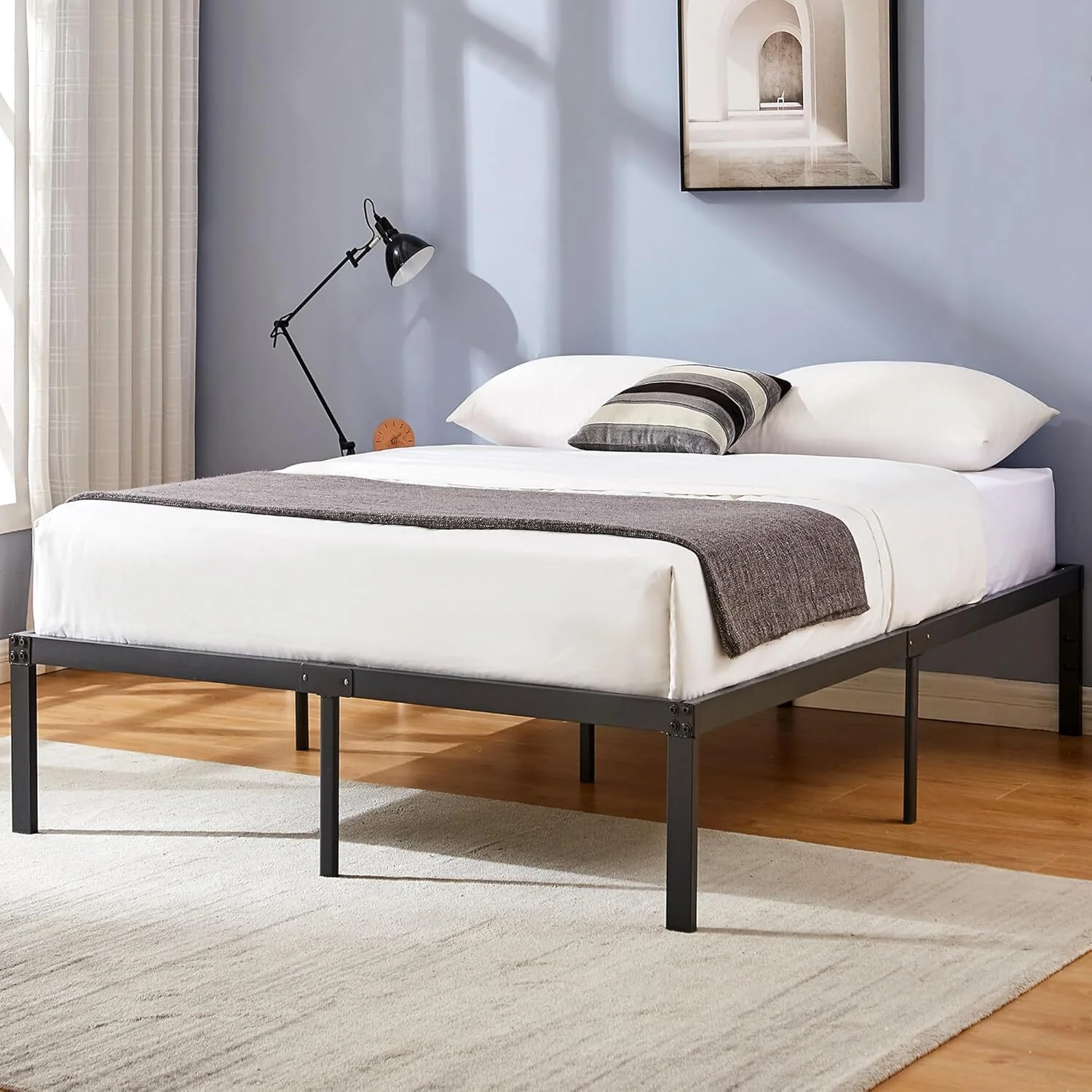 Titan Heavy Duty Metal Platform Bed Base Frame - Double Size, Black Steel - Image 4