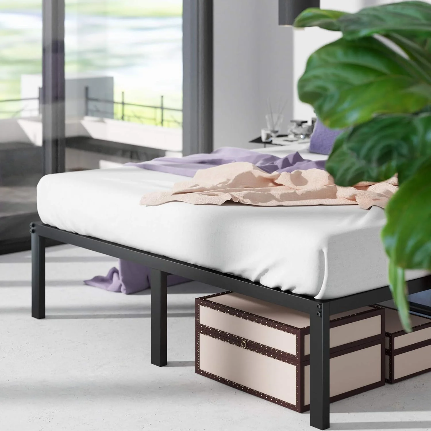 Titan Heavy Duty Metal Platform Bed Base Frame - Double Size, Black Steel - Image 7