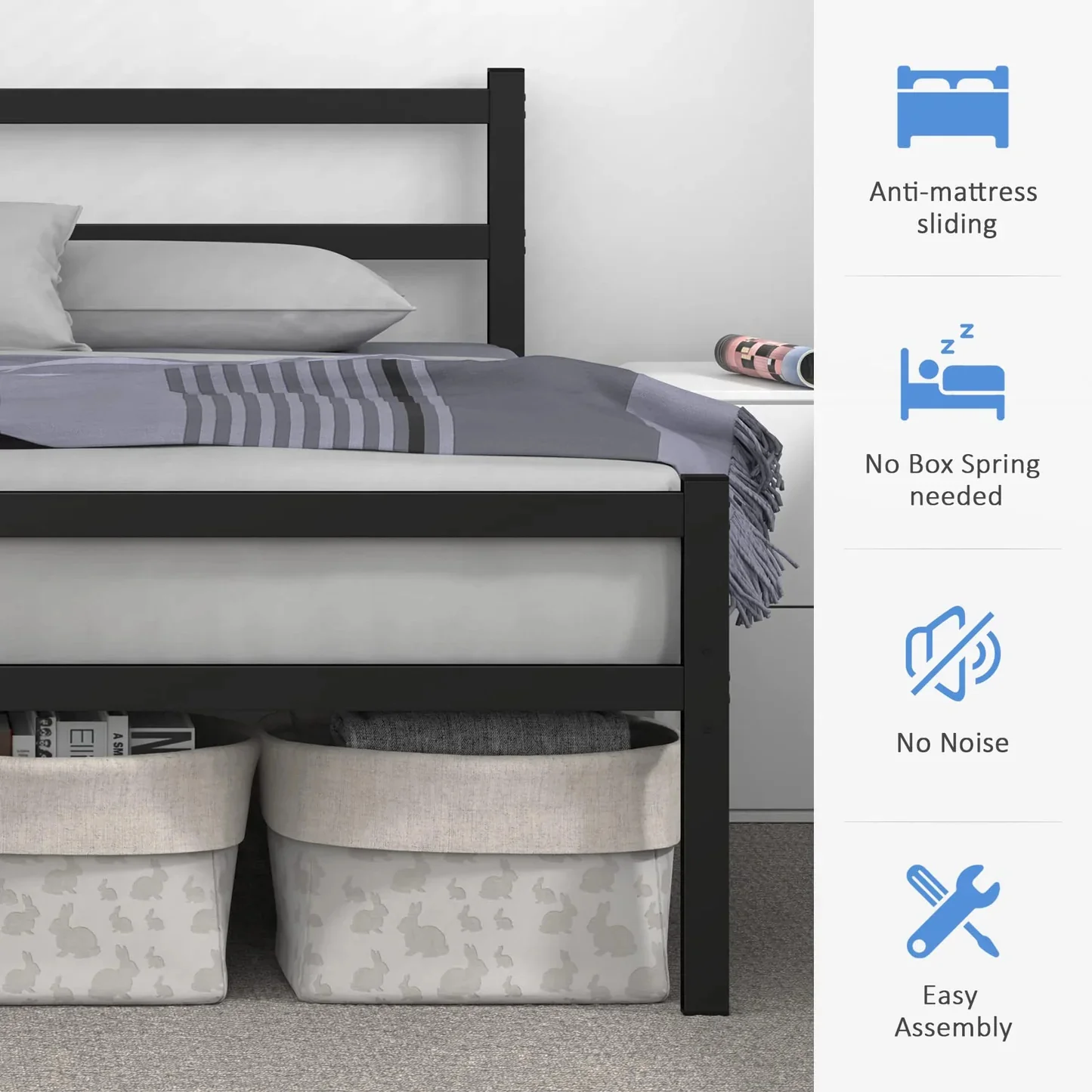 Titan Heavy Duty Metal Platform Bed Base Frame - King Size, Black Steel - Image 13