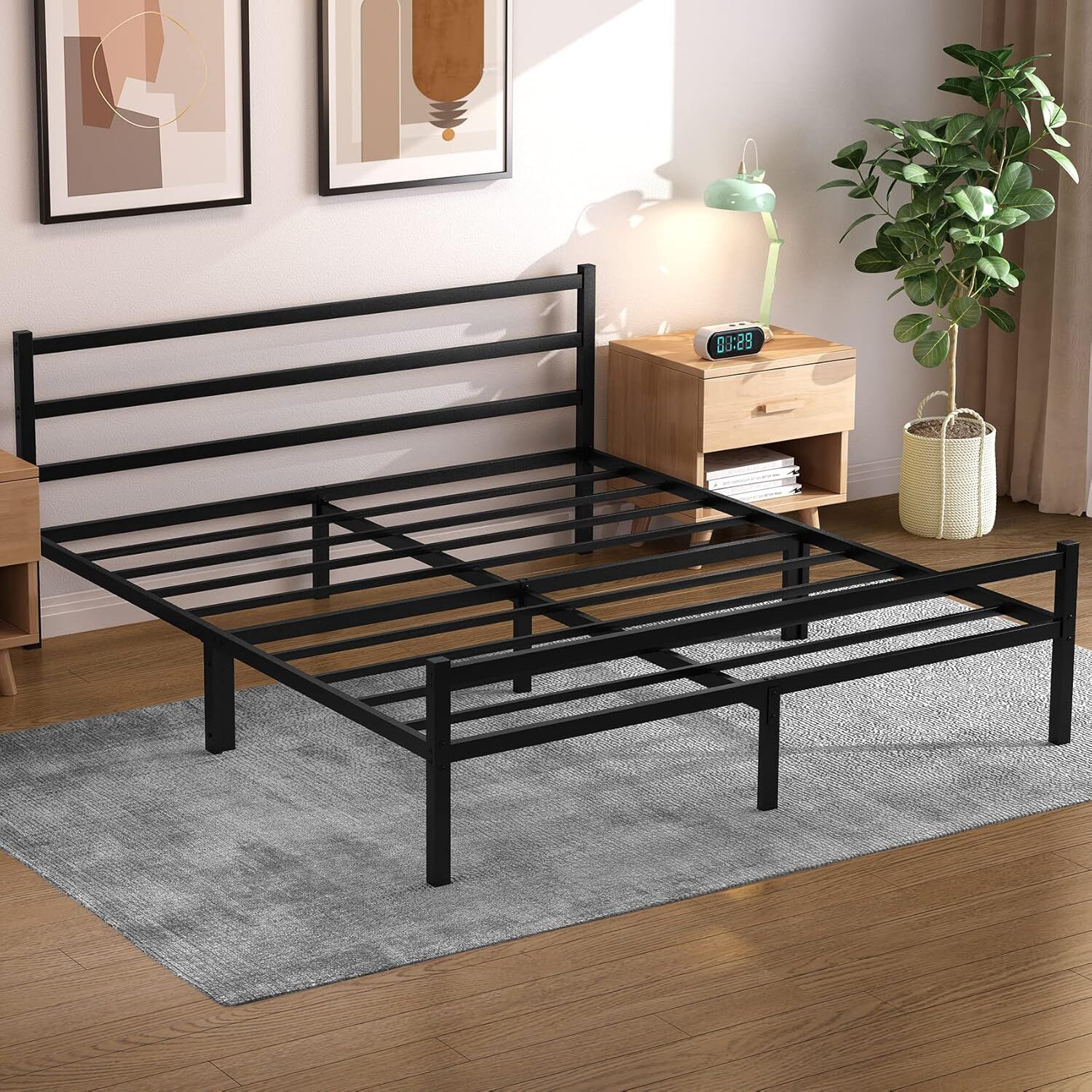 Titan Heavy Duty Metal Platform Bed Base Frame - King Size, Black Steel - Image 3