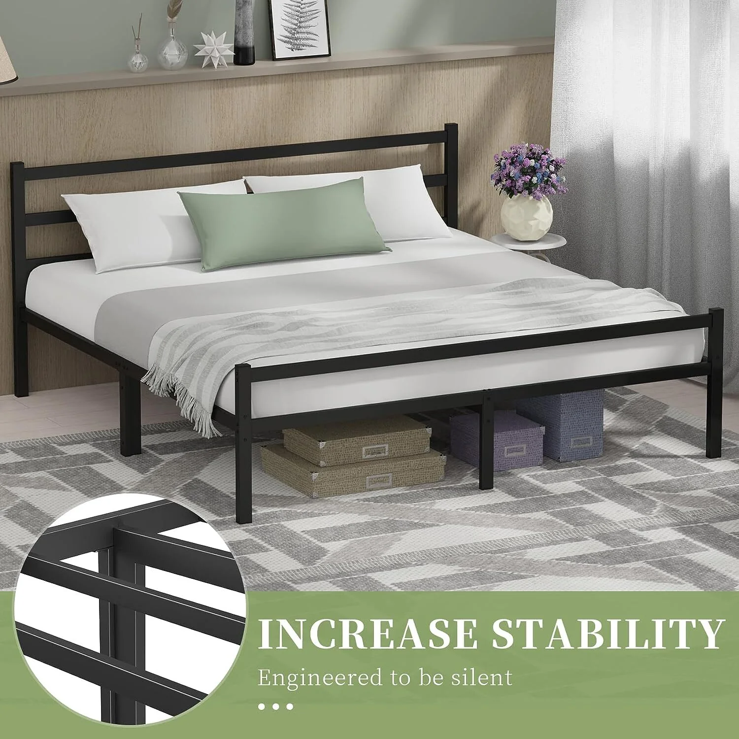 Titan Heavy Duty Metal Platform Bed Base Frame - King Size, Black Steel - Image 6