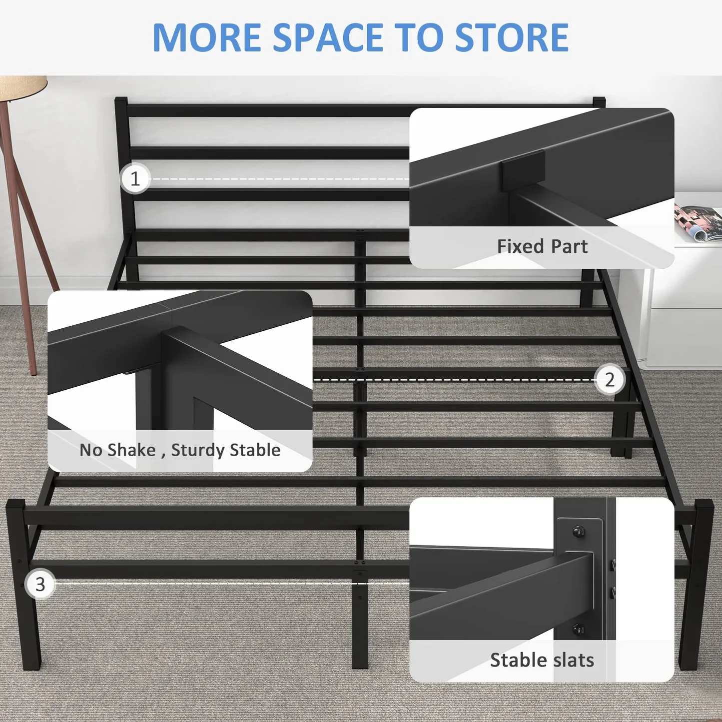 Titan Heavy Duty Metal Platform Bed Base Frame - Queen Size, Black Steel - Image 19