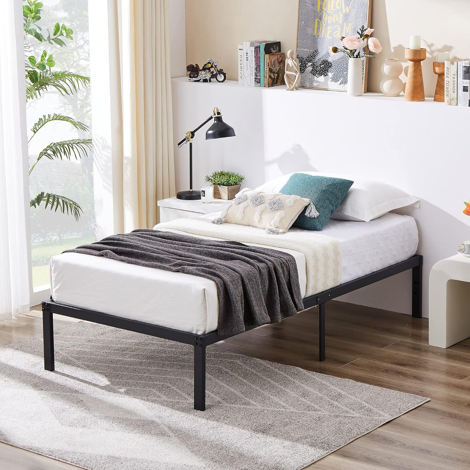 Titan Heavy Duty Metal Platform Bed Base Frame - Single Size, Black Steel - Image 19