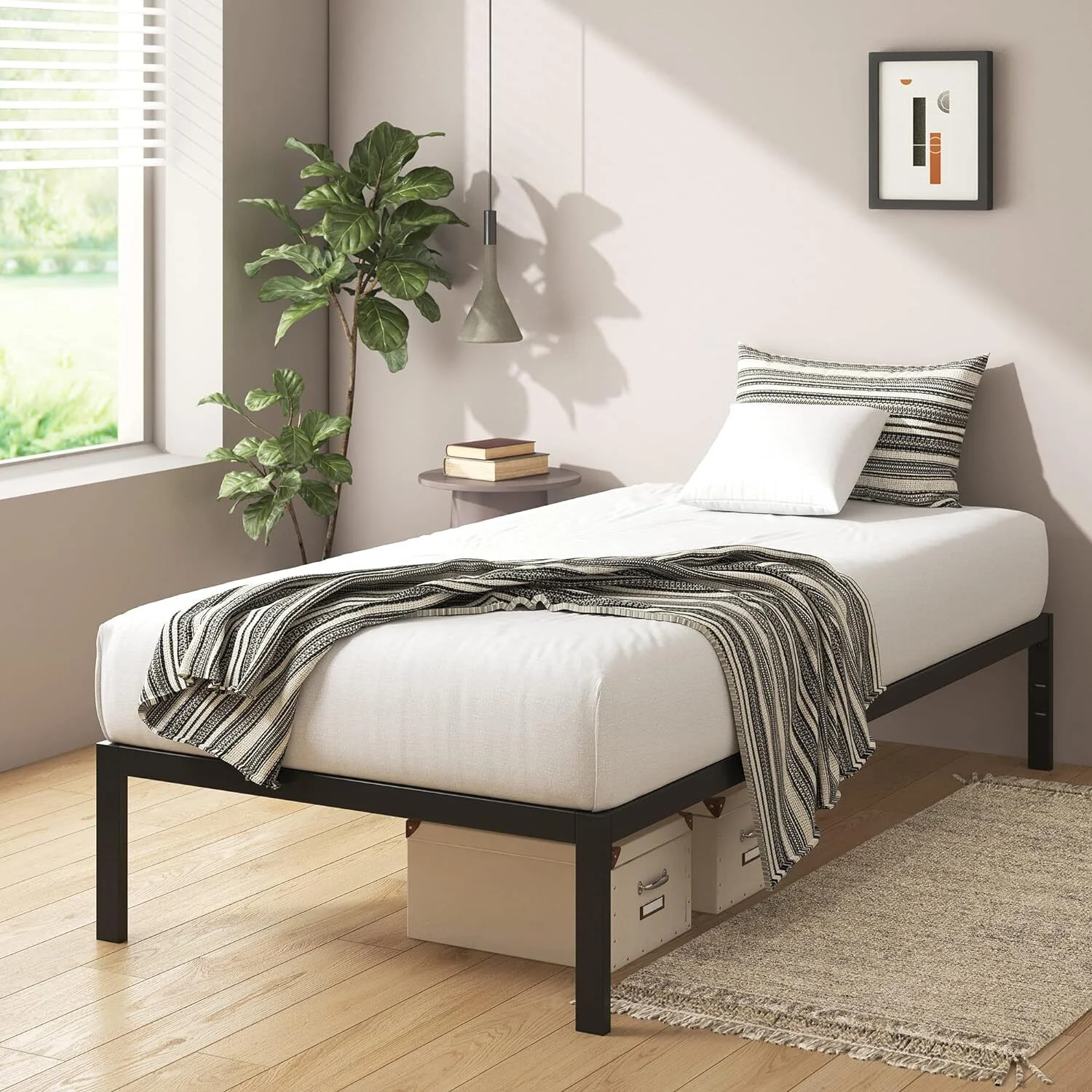 Titan Heavy Duty Metal Platform Bed Base Frame - Single Size, Black Steel - Image 3