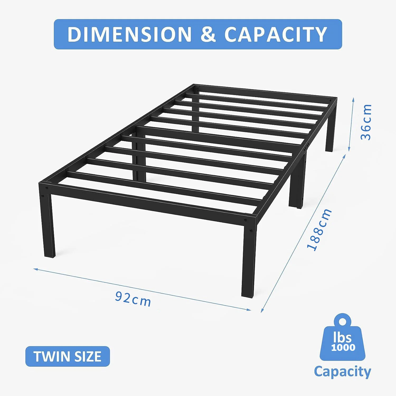 Titan Heavy Duty Metal Platform Bed Base Frame - Single Size, Black Steel - Image 5