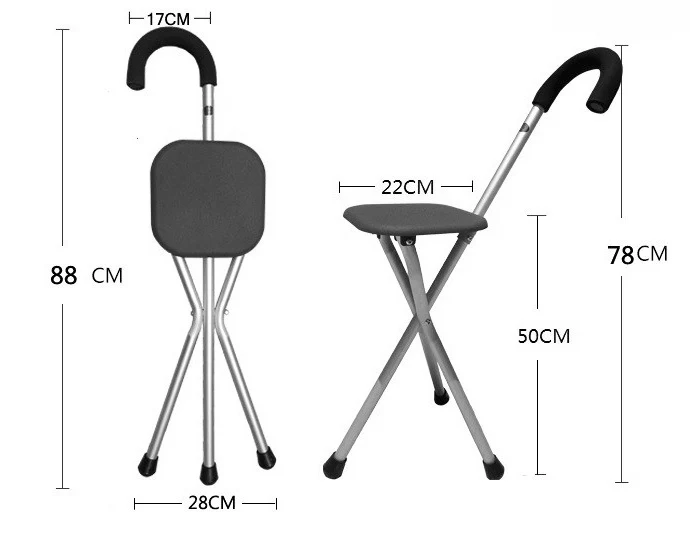 Tripod Cane Seat Folding Walking Stick Cane - Image 9