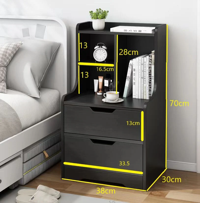 Twilight 2-Drawer Tall Bedside Table with Chest of Drawers and Shelves (Black Walnut) - Image 7