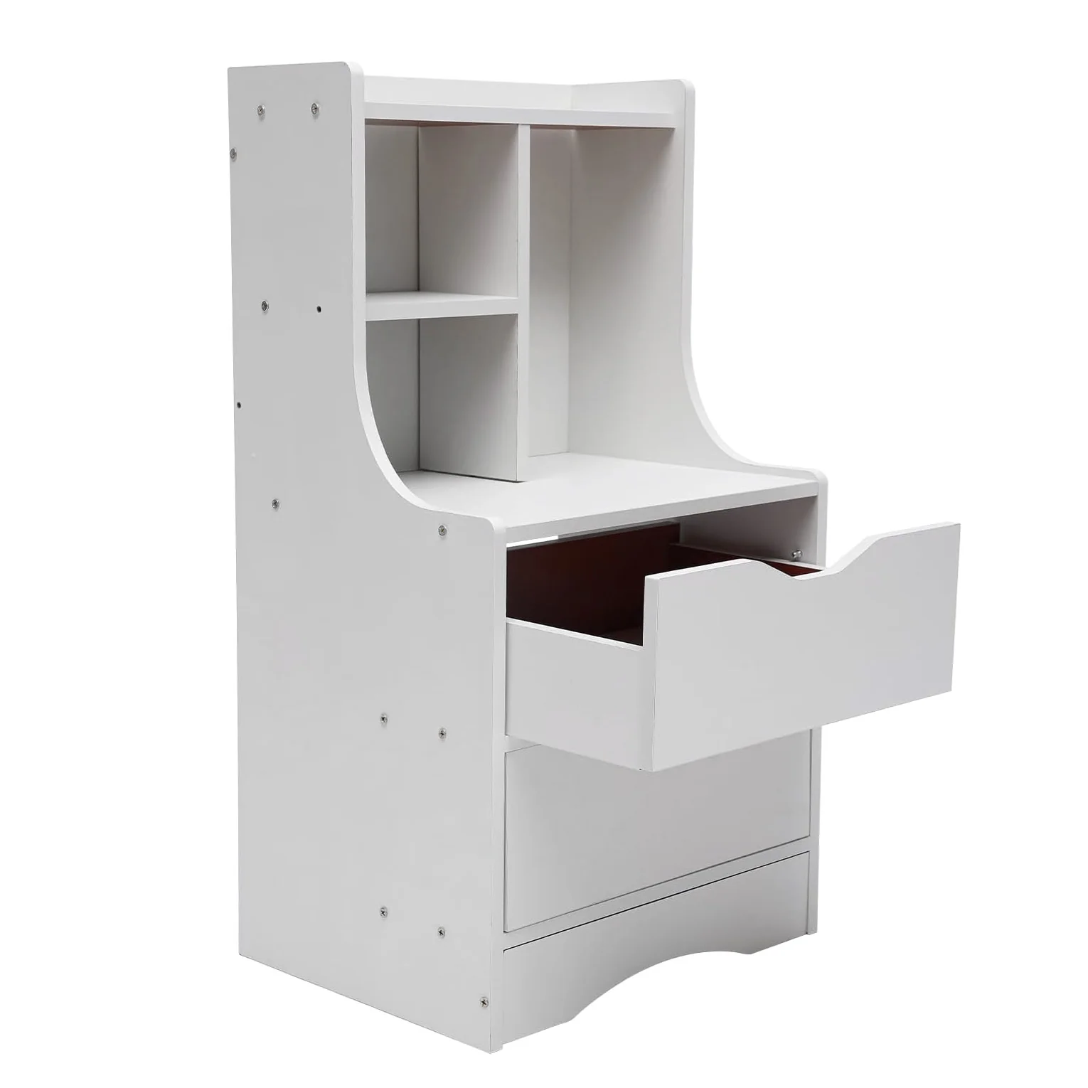 Twilight 2-Drawer Tall Bedside Table with Chest of Drawers and Shelves (White) - Image 5