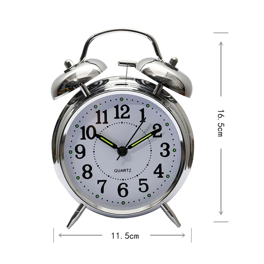 Twin Bell Classic Alarm Clock with Night Light (Silver) - Image 10