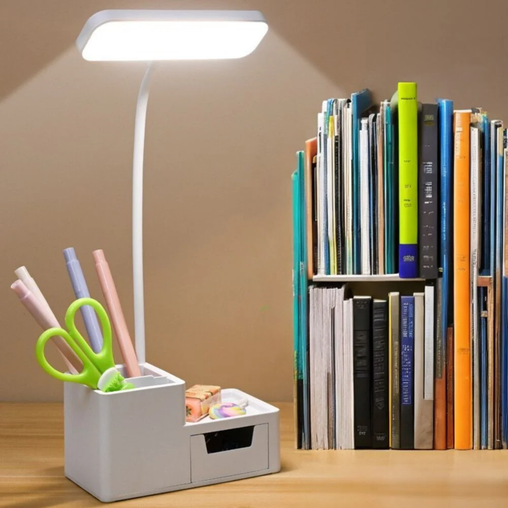 Ultra-Bright LED Eye-Protecting Night Light Desk Lamp with Pen Holder & Drawer (White) - Image 14