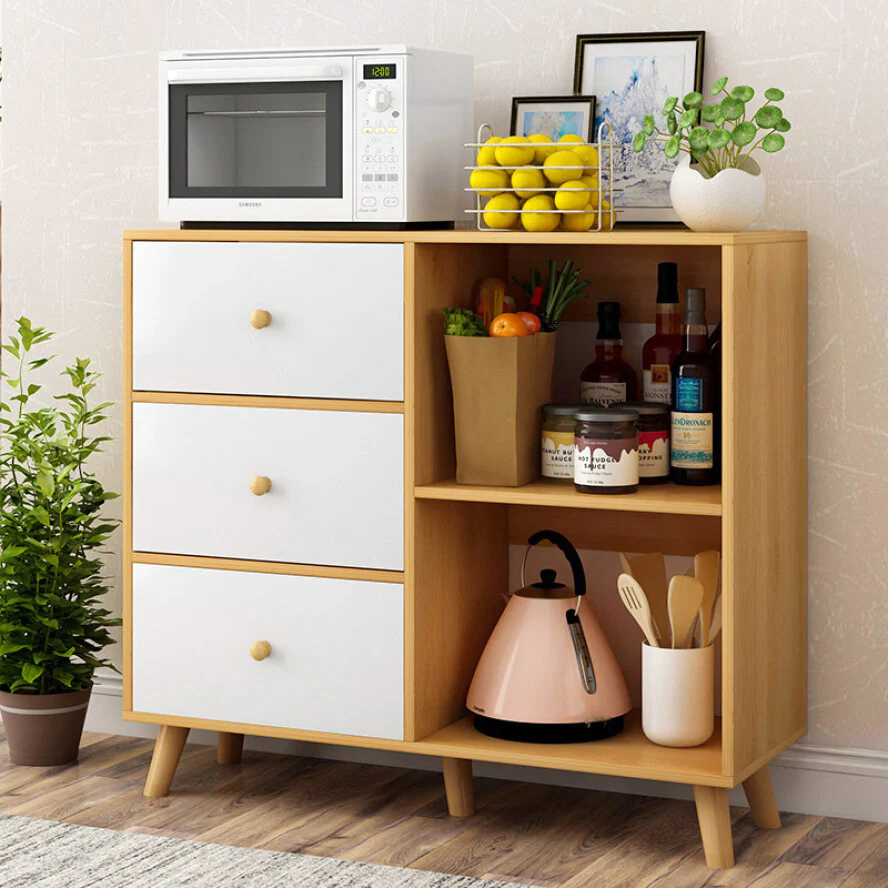 Universal Large Storage Shelf Cabinet Buffet Sideboard with Drawers (Oak) - Image 4