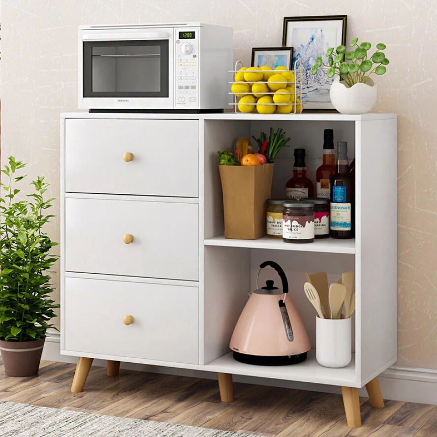 Universal Large Storage Shelf Cabinet Buffet Sideboard with Drawers (White) - Image 4