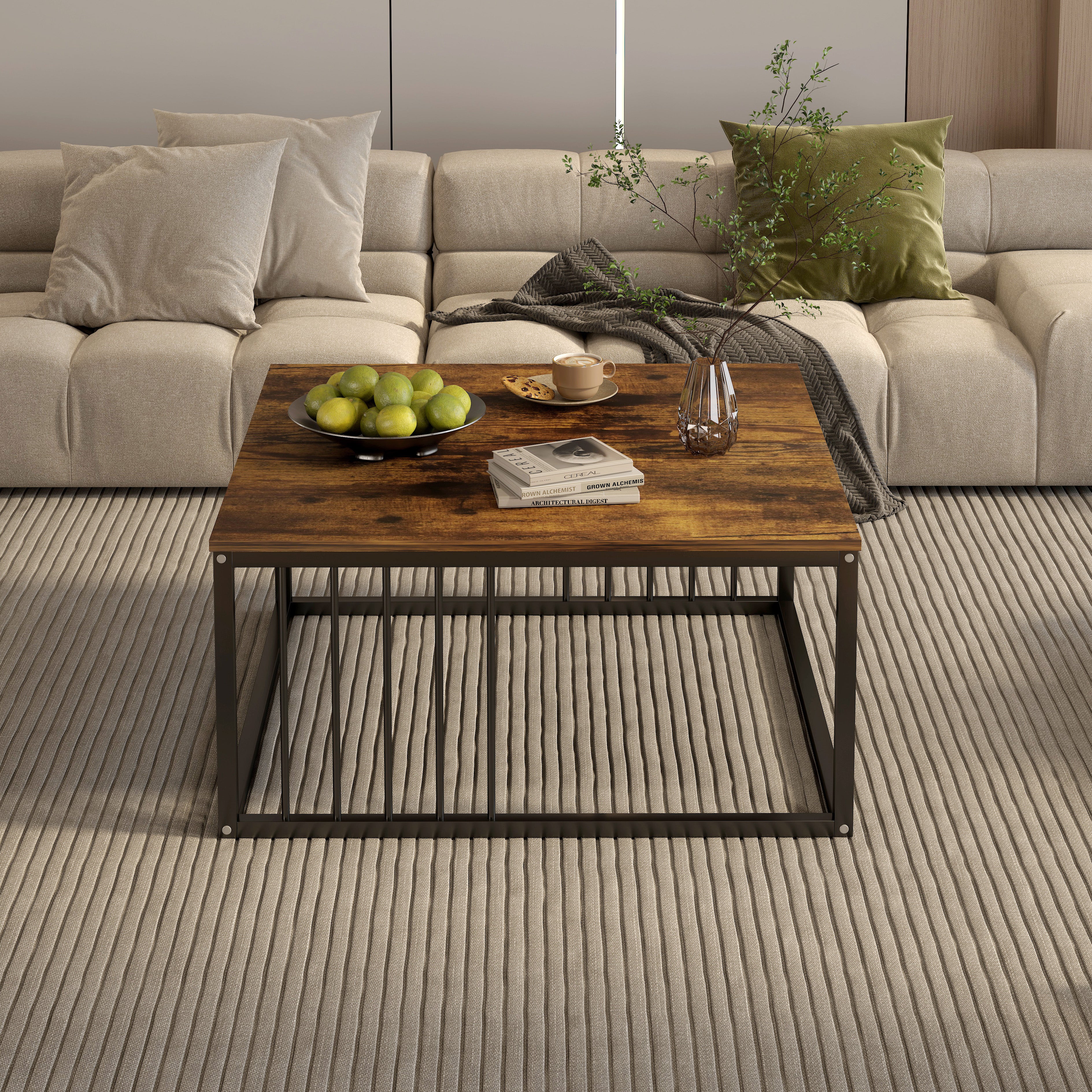 Urban Industrial Modern Rustic Wood and Metal Square Coffee Table - Image 12