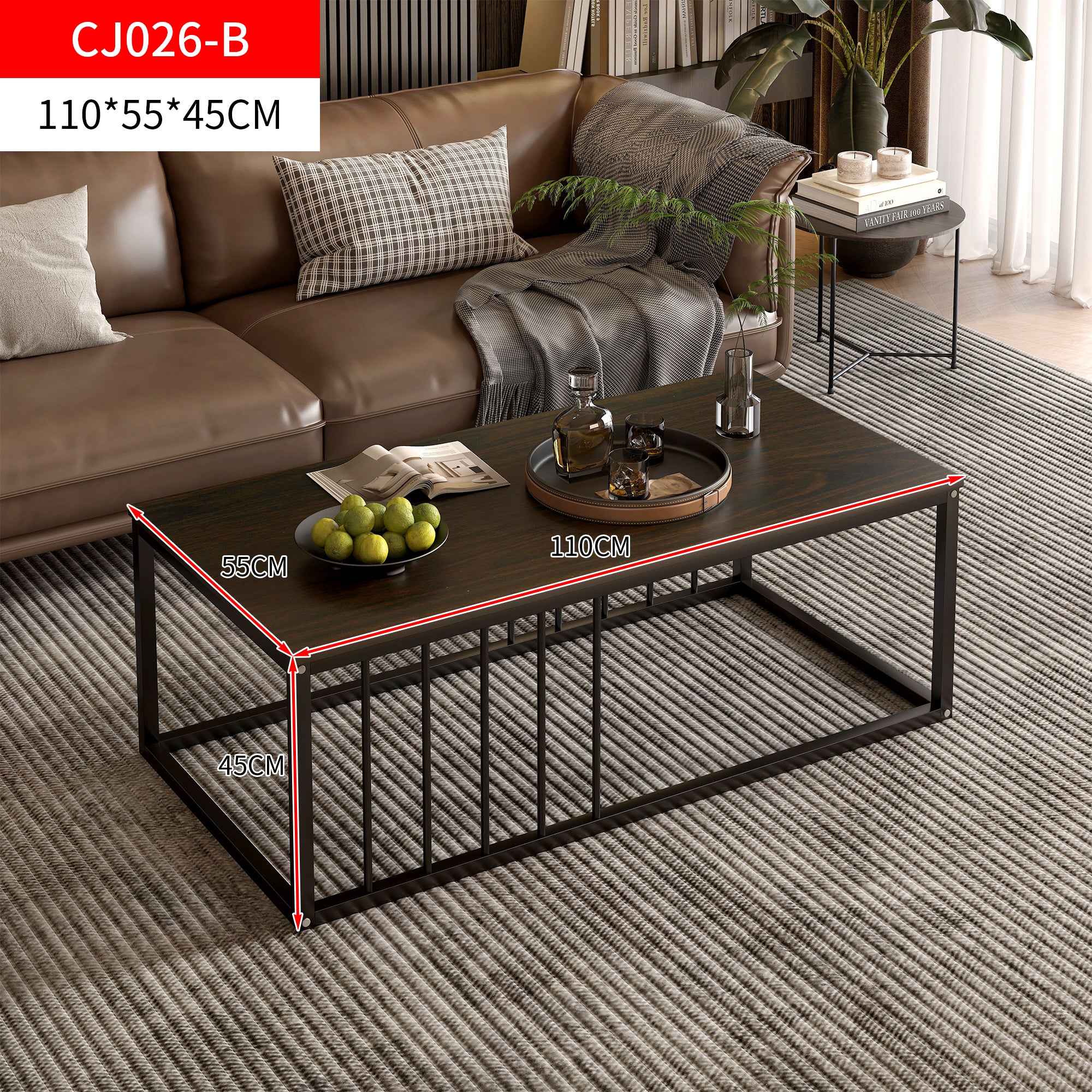 Urban Industrial Modern Wood and Metal Coffee Table Black Walnut - Image 11