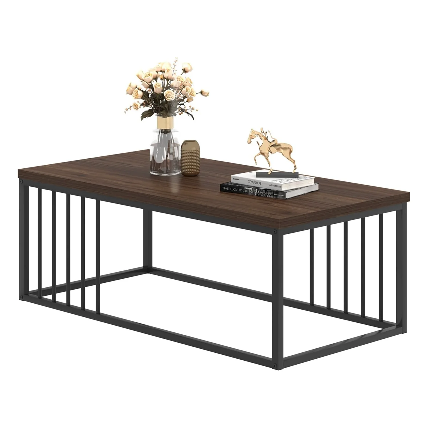 Urban Industrial Modern Wood and Metal Coffee Table Black Walnut - Image 2