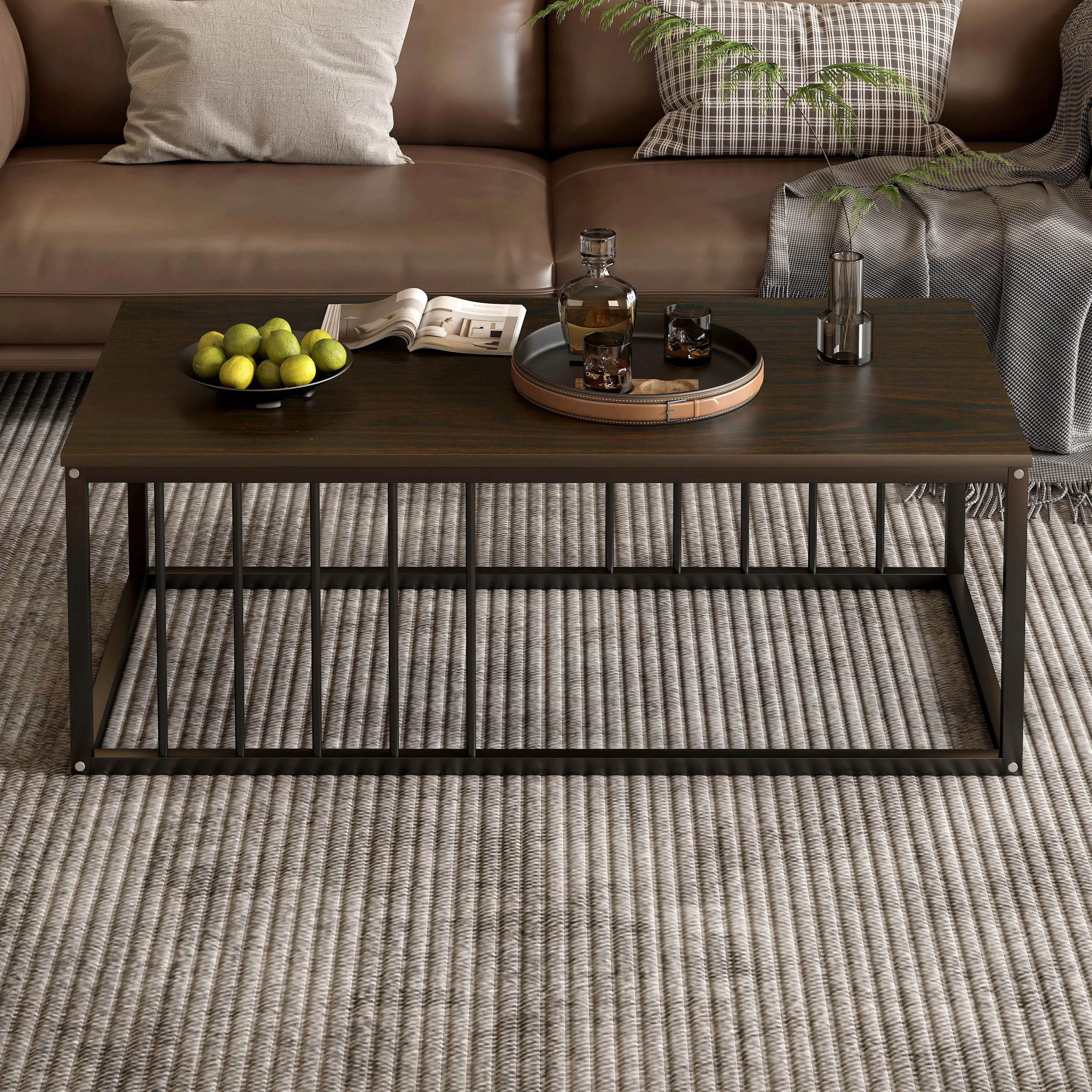 Urban Industrial Modern Wood and Metal Coffee Table Black Walnut - Image 4