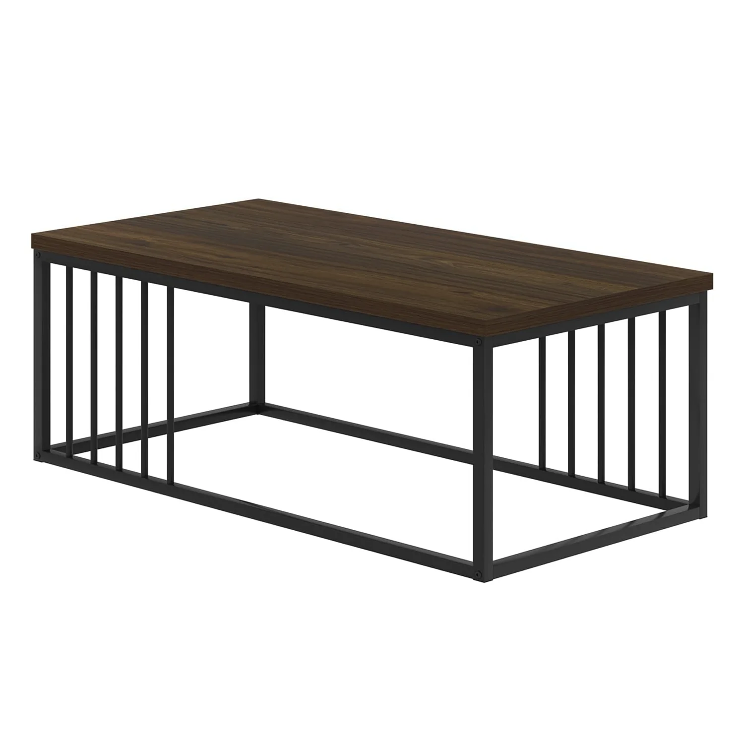 Urban Industrial Modern Wood and Metal Coffee Table Black Walnut - Image 7