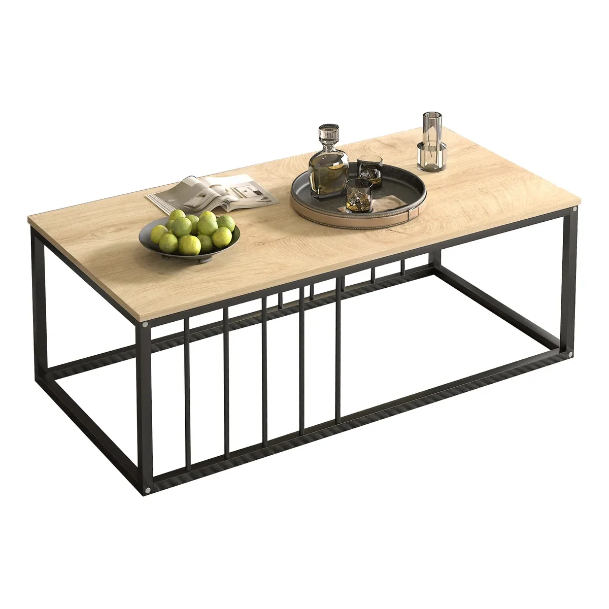 Urban Industrial Modern Wood and Metal Coffee Table Coastal Oak - Image 3