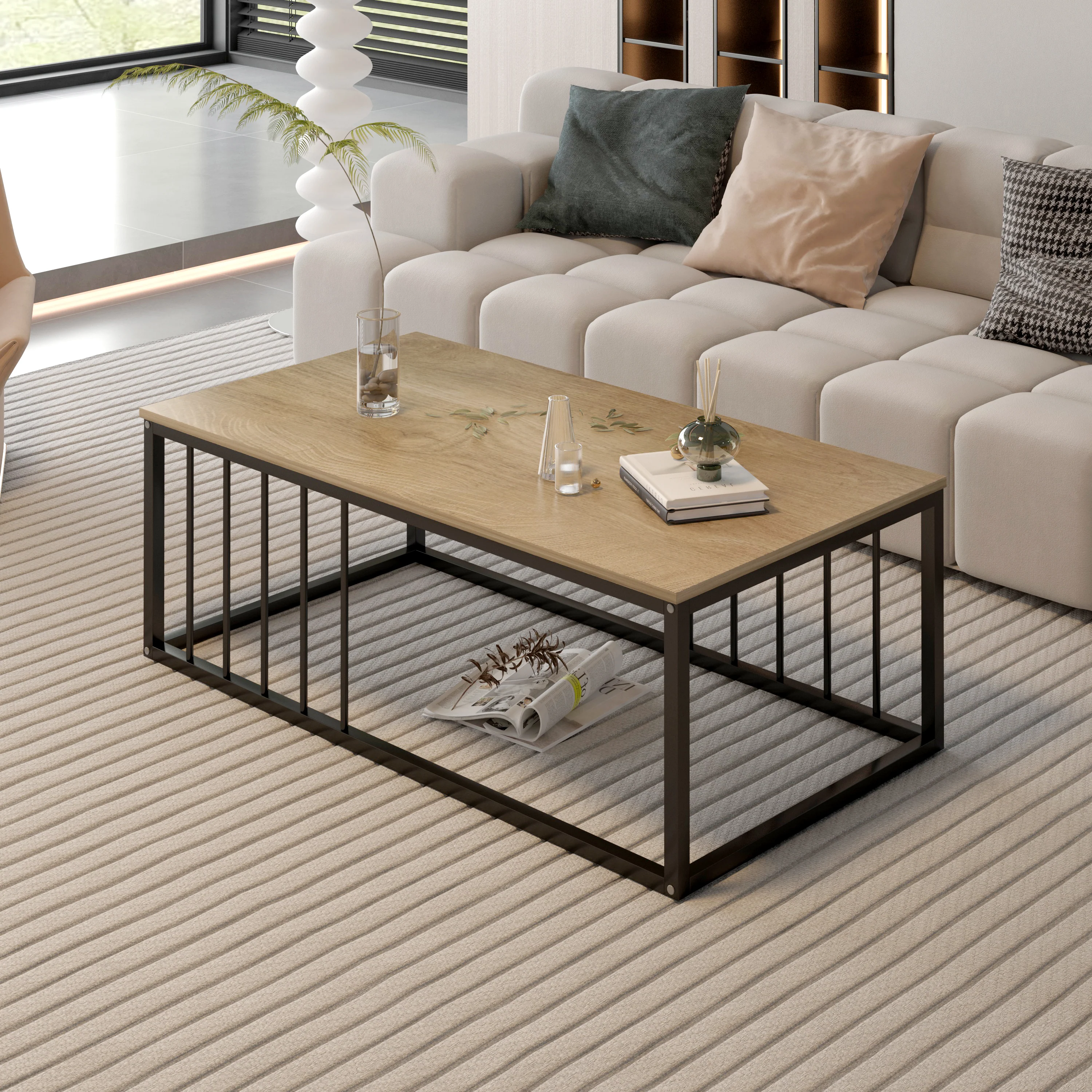 Urban Industrial Modern Wood and Metal Coffee Table Coastal Oak - Image 7