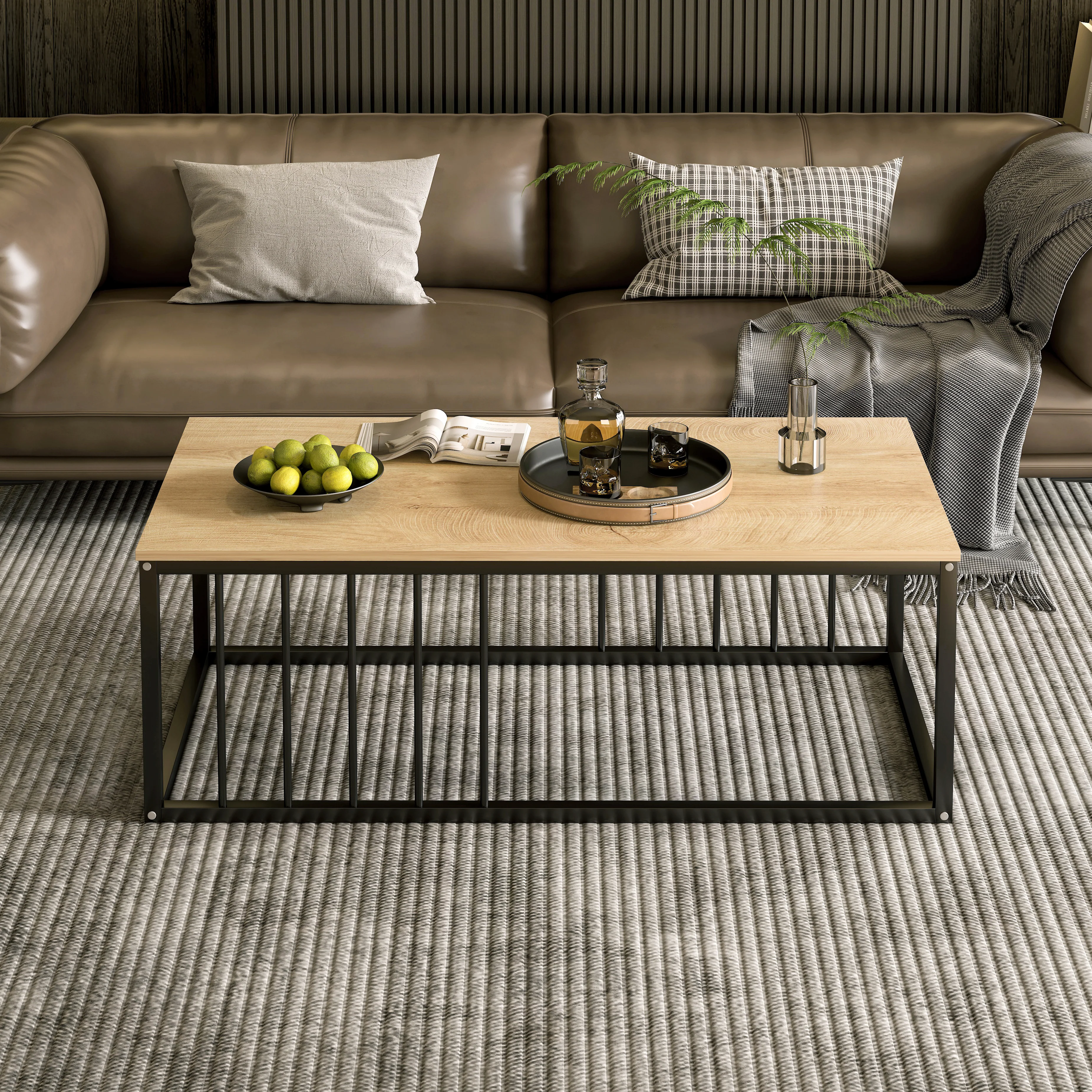 Urban Industrial Modern Wood and Metal Coffee Table Coastal Oak - Image 9