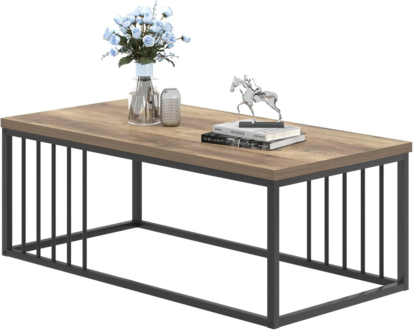 Urban Industrial Modern Wood and Metal Coffee Table Rustic Oak - Image 3