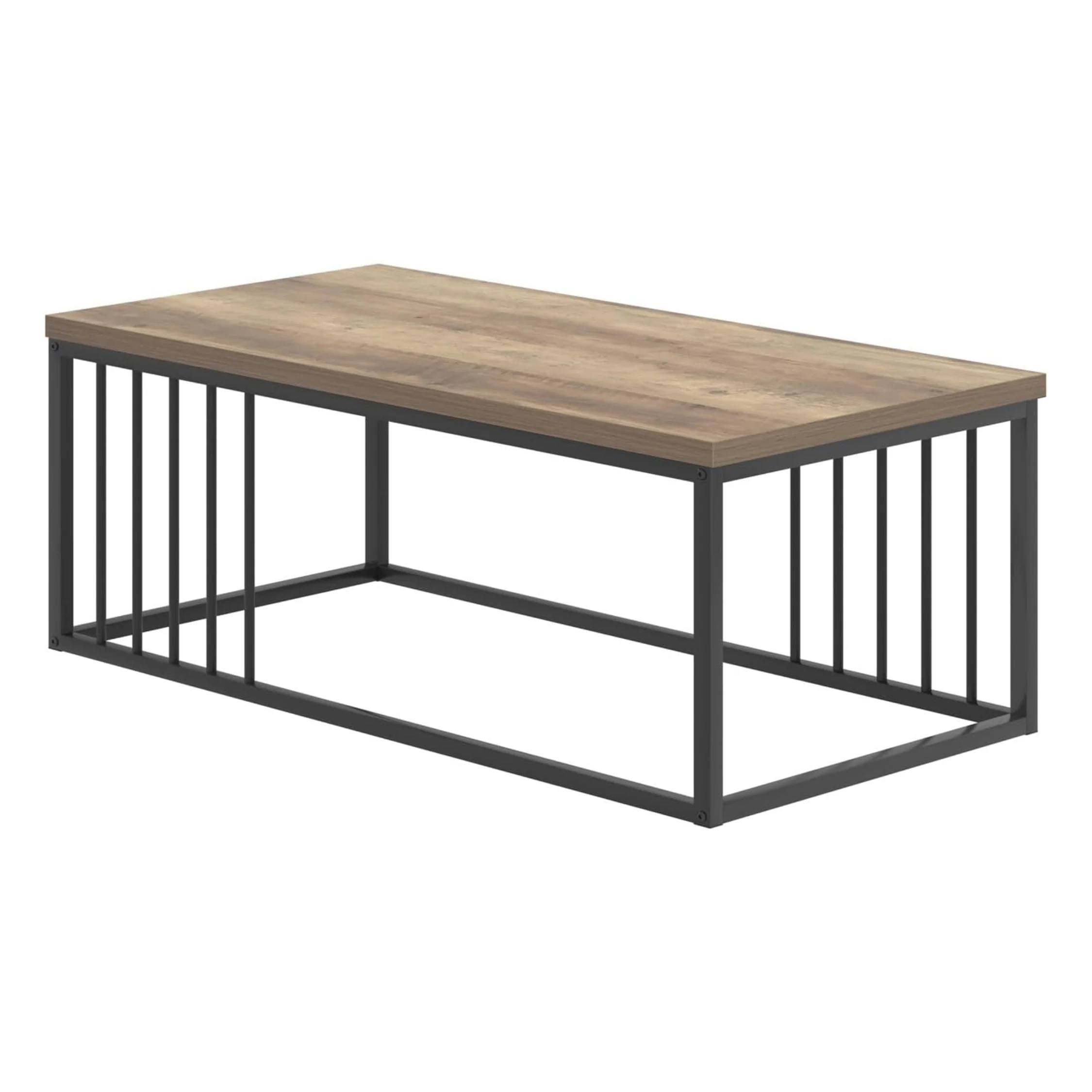 Urban Industrial Modern Wood and Metal Coffee Table Rustic Oak - Image 4