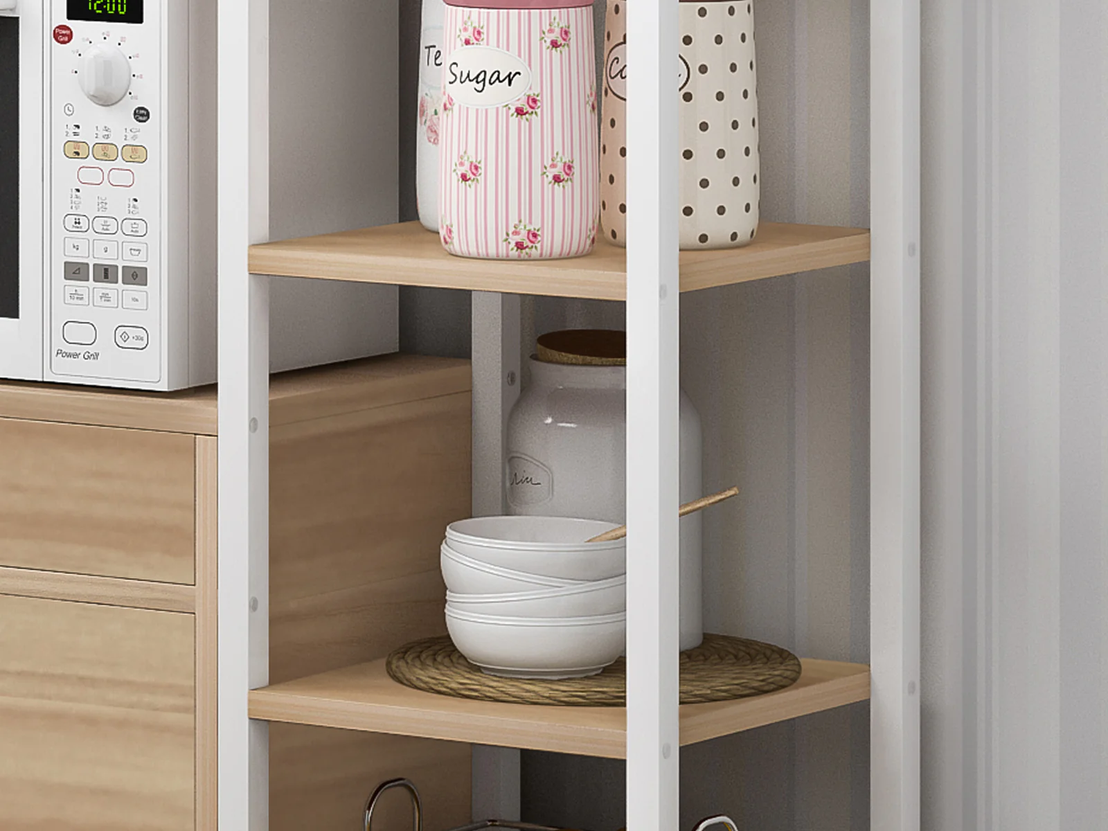 Urbane Combination Organizer Double Cabinet Kitchen Storage Shelf (Oak) - Image 4