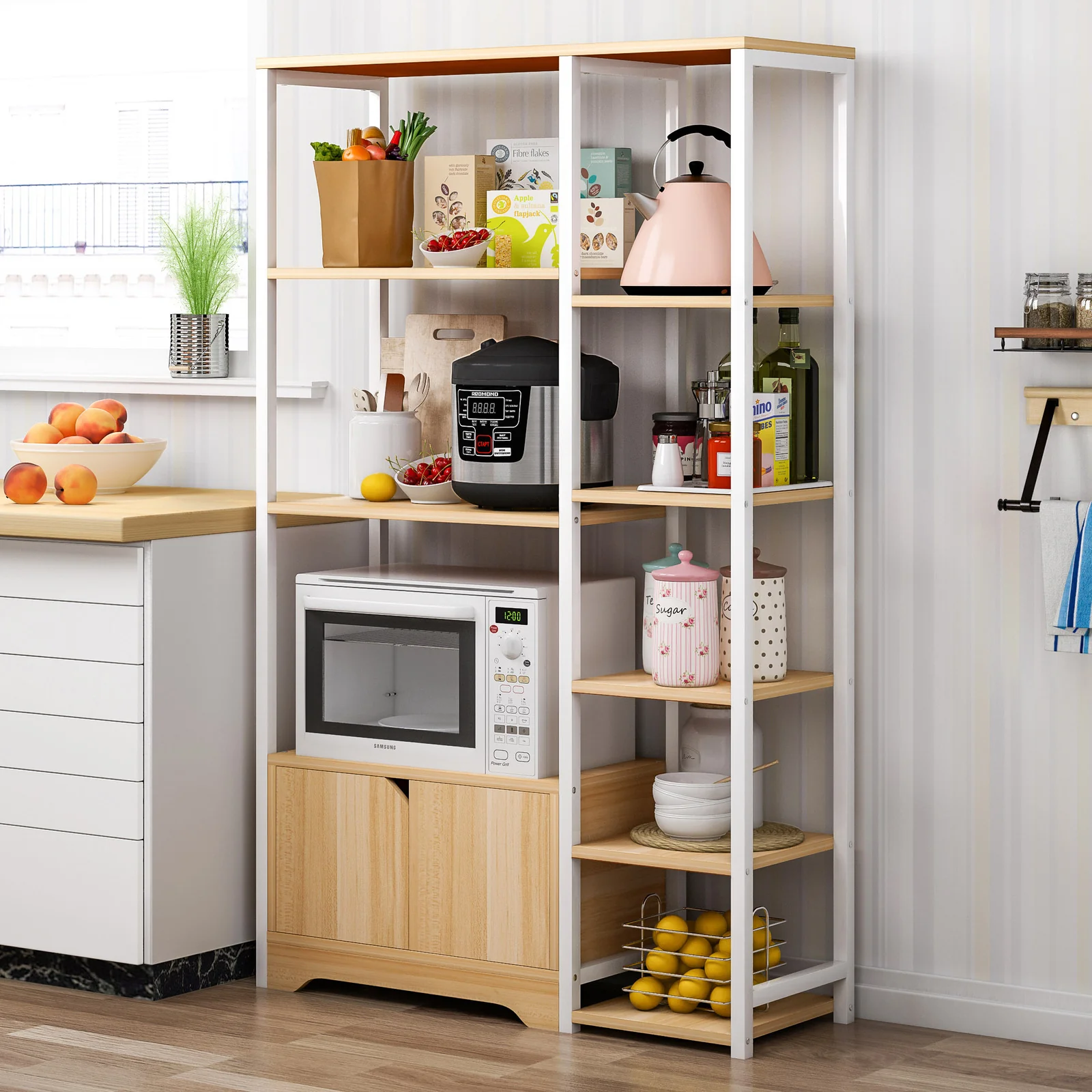 Urbane Combination Organizer Double Cabinet Kitchen Storage Shelf (Oak) - Image 9