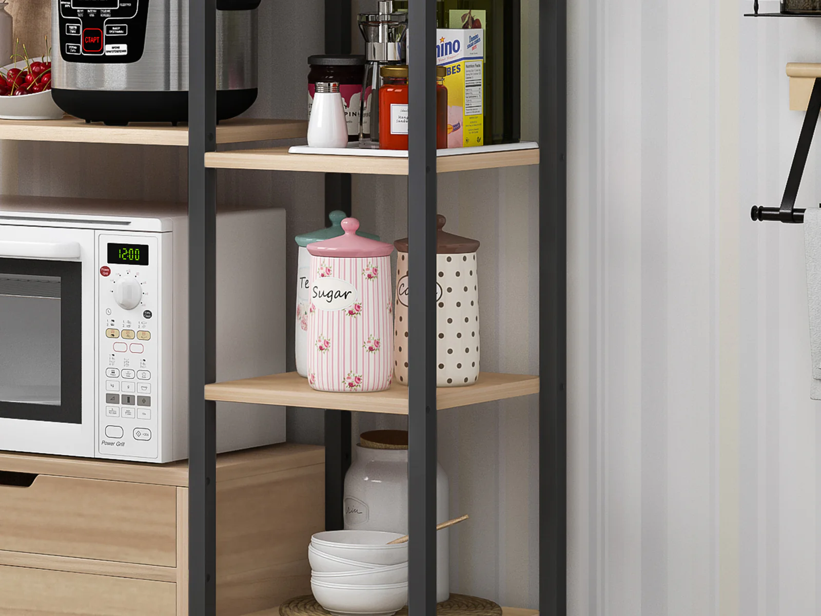 Urbane Combination Organizer Double Cabinet Kitchen Storage Shelf (Oak & Black) - Image 5