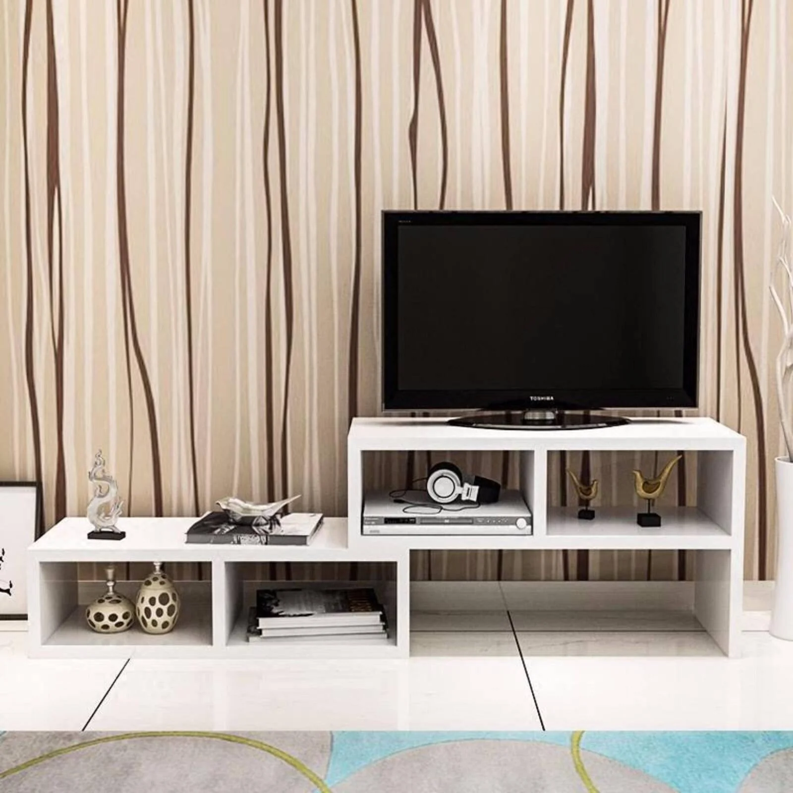 Varossa 2 In 1 Multifunctional Adjustable TV Cabinet Display Shelf (WHITE) - Image 6