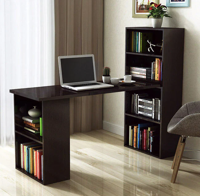 Varossa's Organizer Combination Workstation Computer Desk with 6 Storage Shelves (Black Wood) - Image 5