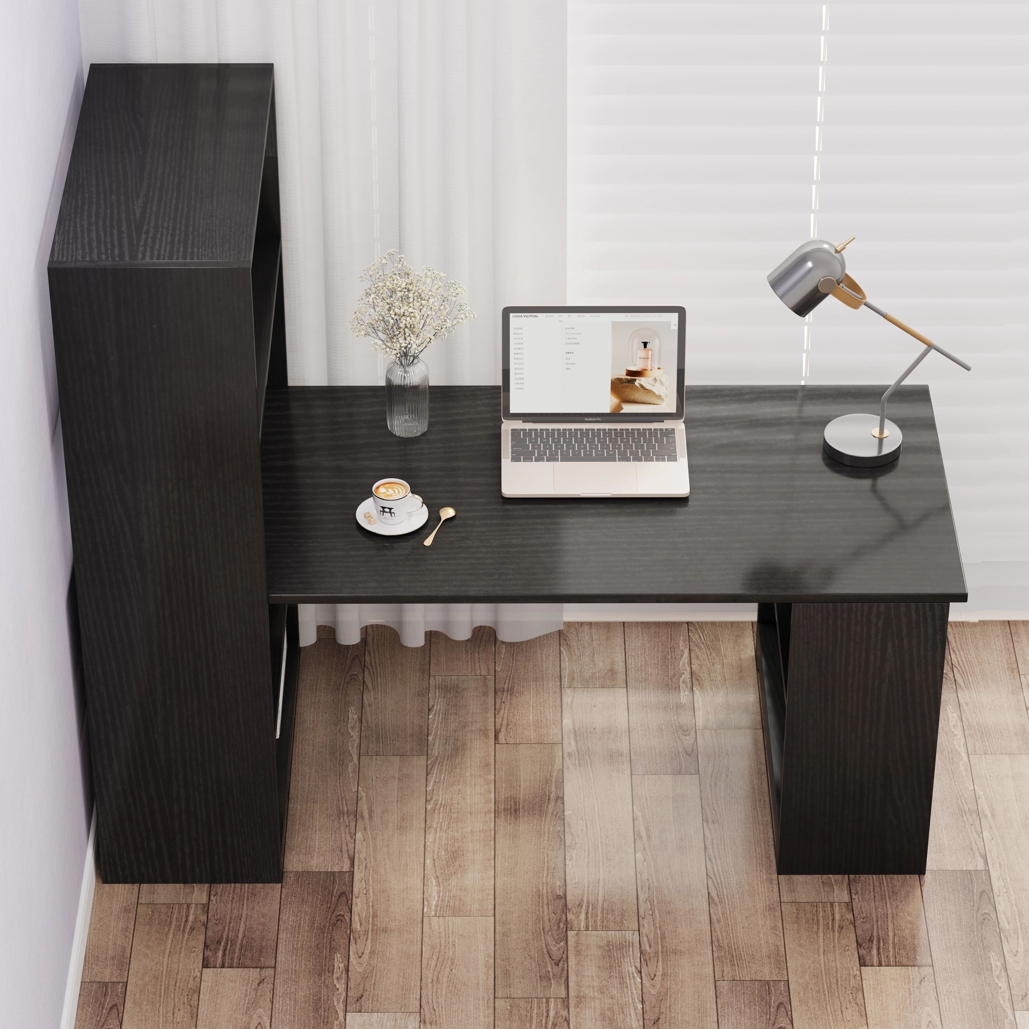 Varossa's Organizer Combination Workstation Computer Desk with 6 Storage Shelves (Black Wood) - Image 6