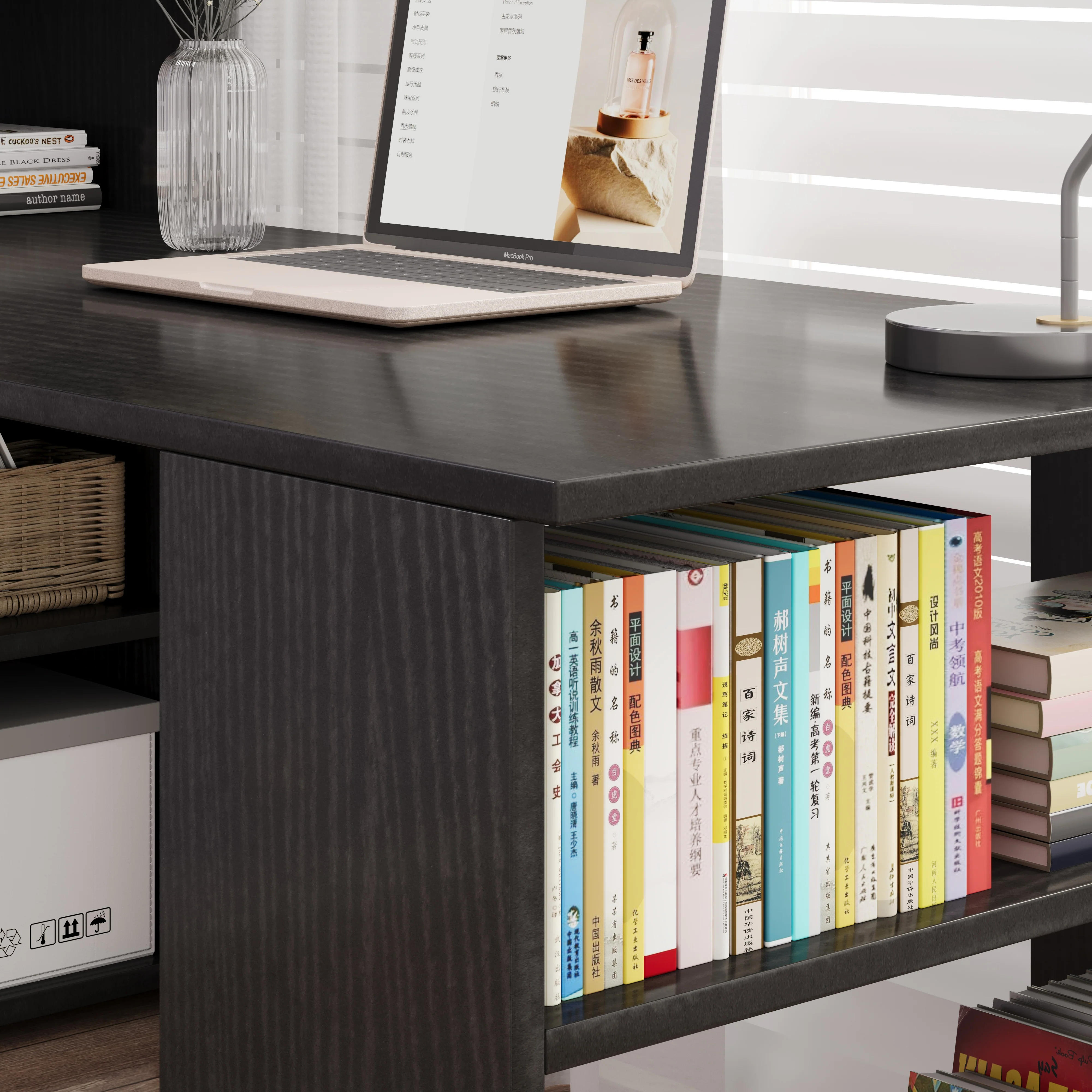 Varossa's Organizer Combination Workstation Computer Desk with 6 Storage Shelves (Black Wood) - Image 7