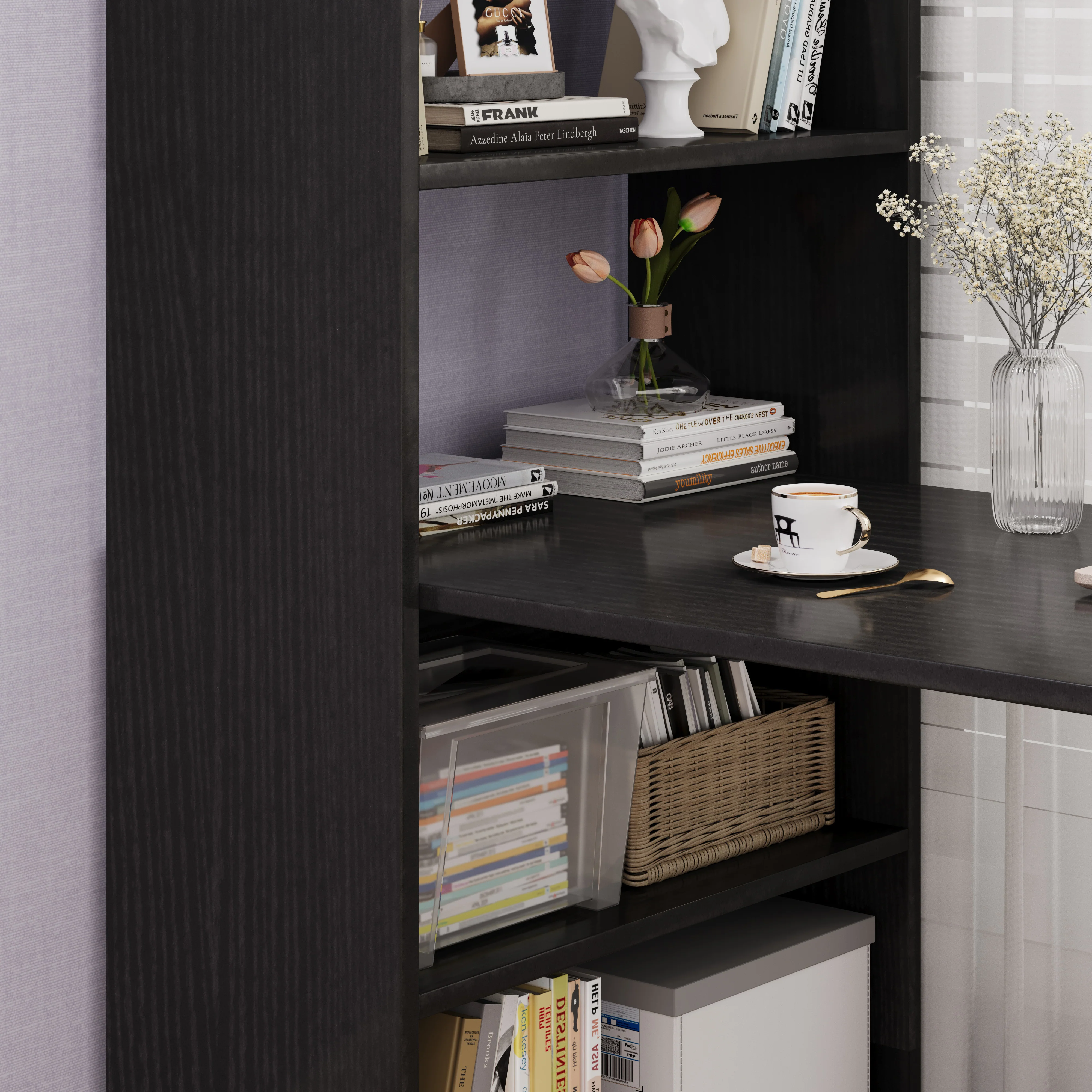 Varossa's Organizer Combination Workstation Computer Desk with 6 Storage Shelves (Black Wood) - Image 8
