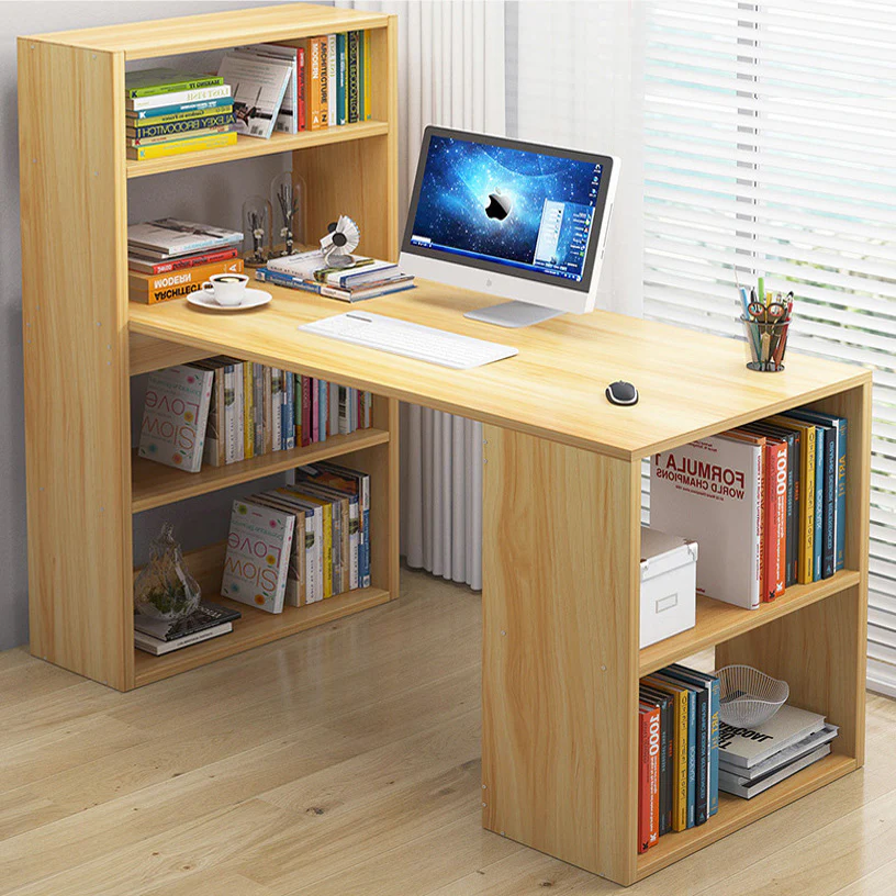 Varossa's Organizer Combination Workstation Computer Desk with 6 Storage Shelves (Oak) - Image 4