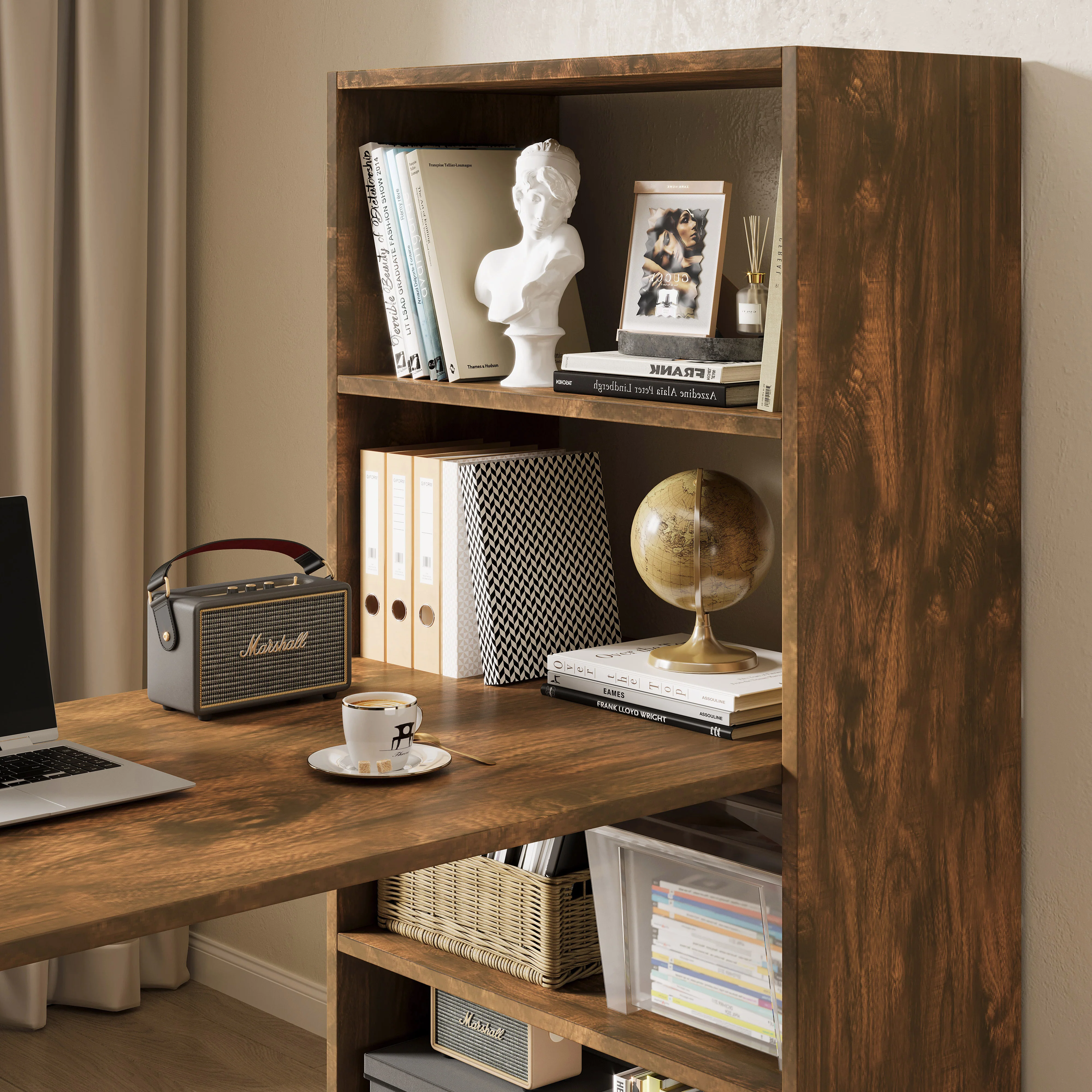 Varossa's Organizer Combination Workstation Computer Desk with 6 Storage Shelves (Rustic Wood) - Image 4