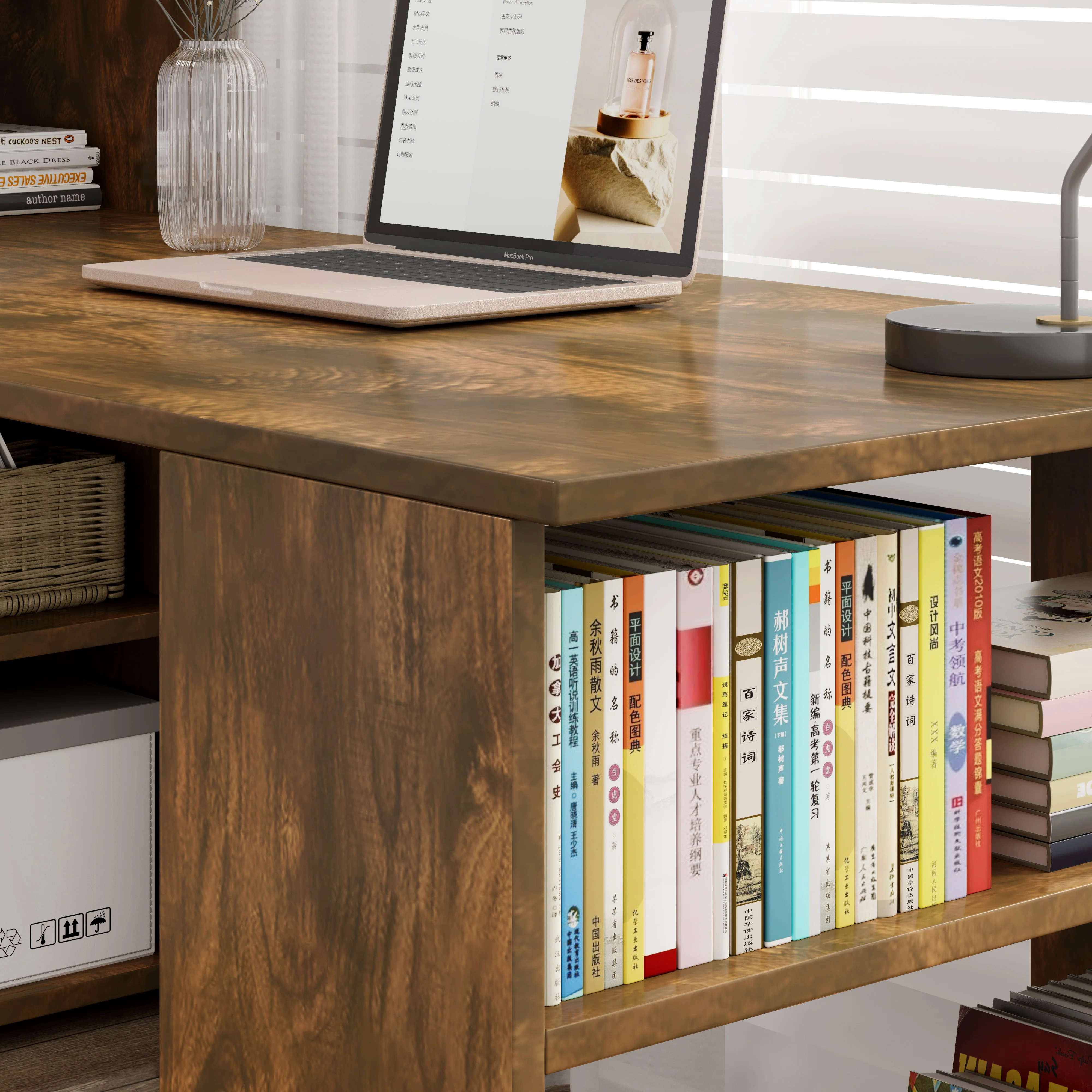 Varossa's Organizer Combination Workstation Computer Desk with 6 Storage Shelves (Rustic Wood) - Image 7