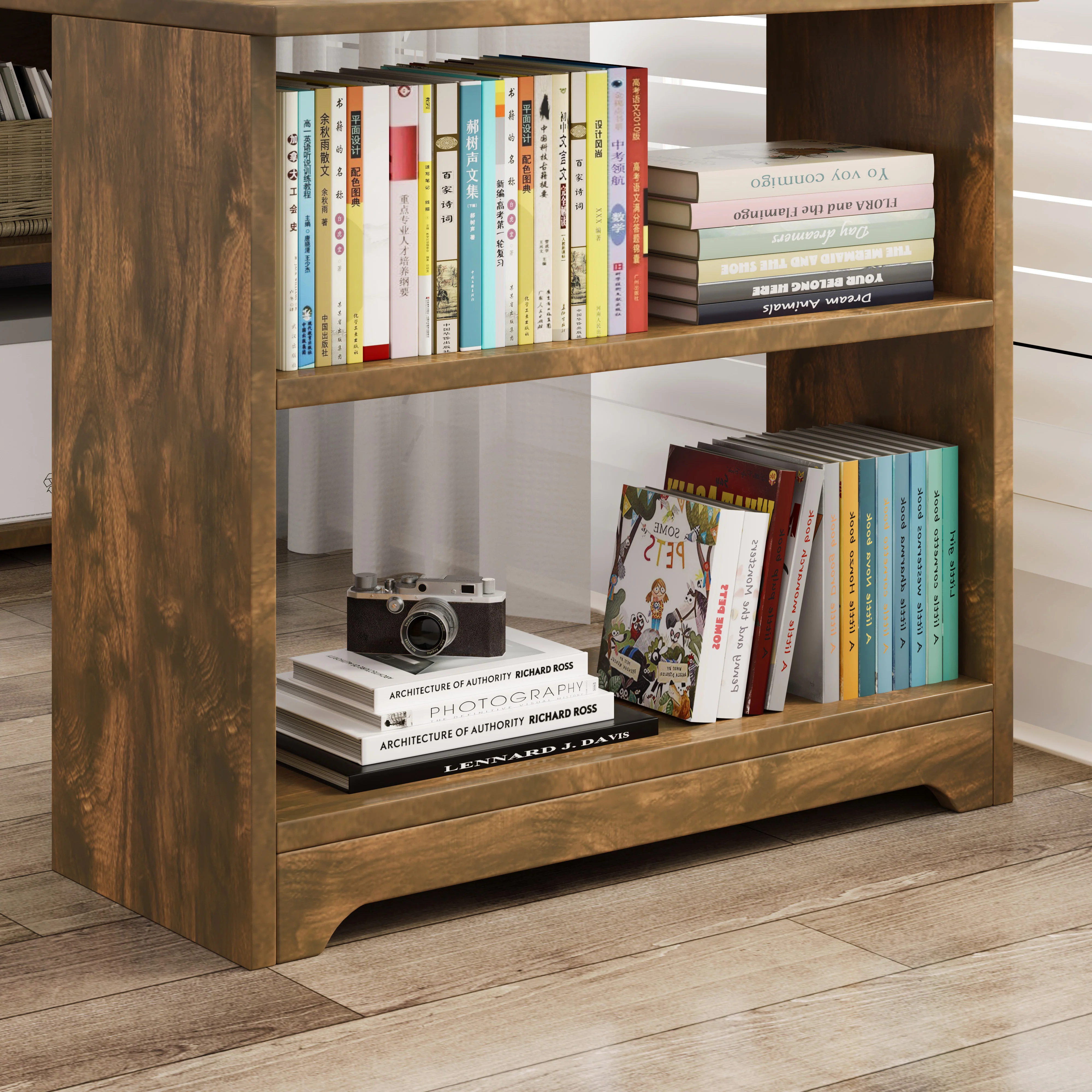 Varossa's Organizer Combination Workstation Computer Desk with 6 Storage Shelves (Rustic Wood) - Image 9