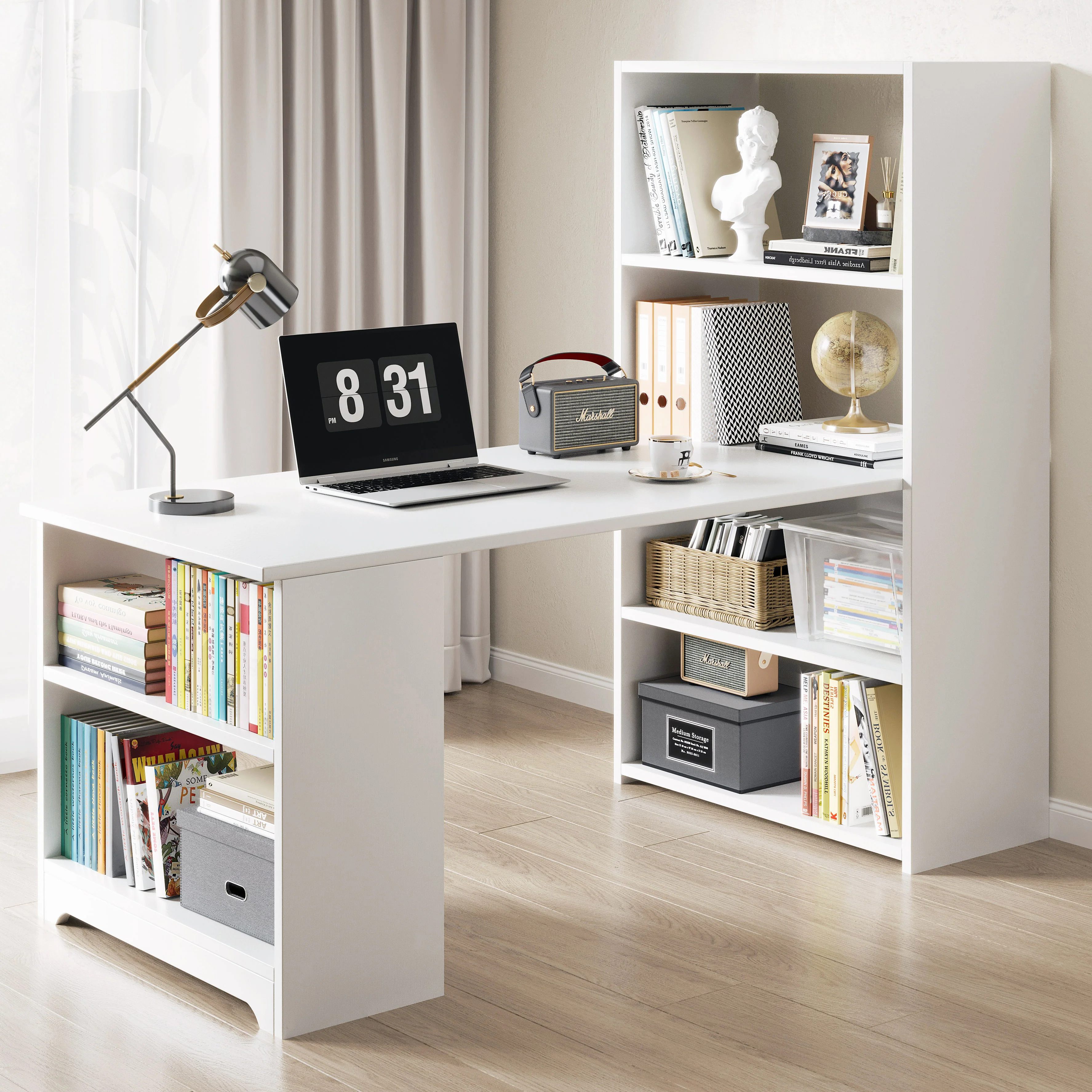 Varossa's Organizer Combination Workstation Computer Desk with 6 Storage Shelves (White) - Image 2