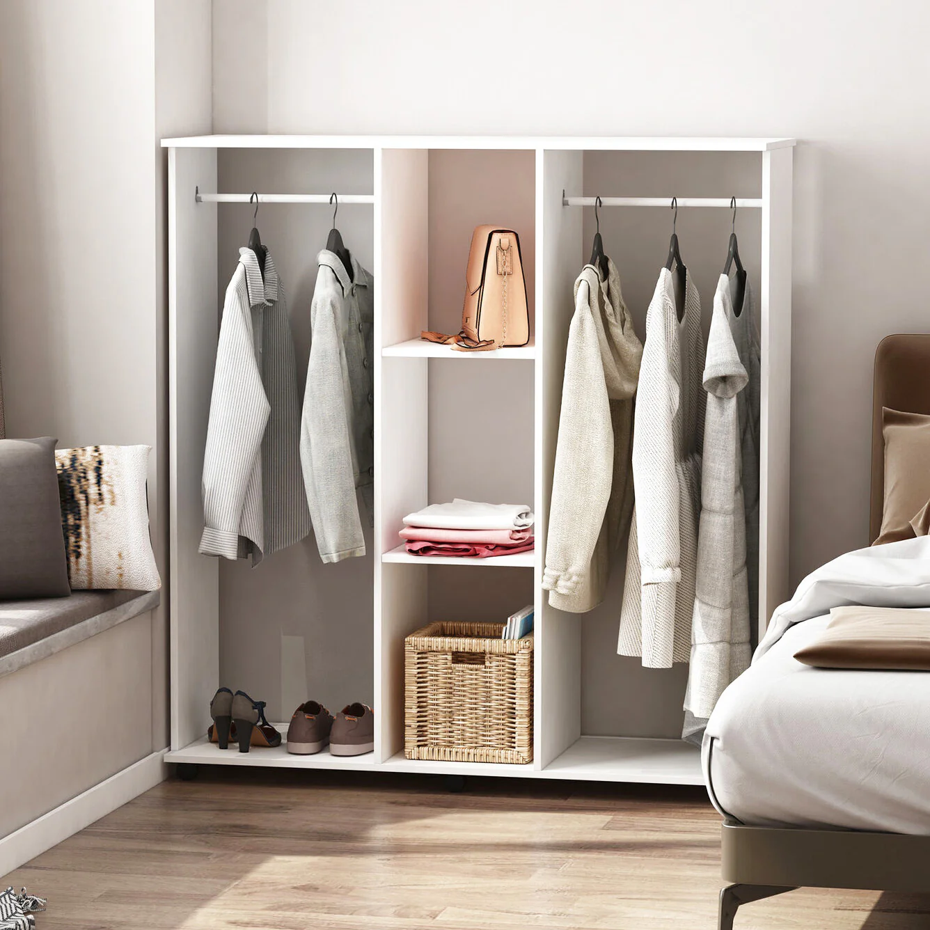 Varossa's Spacesaver Wardrobe Cupboard Shelves & Clothes Hanging Racks Furniture (White) - Image 5