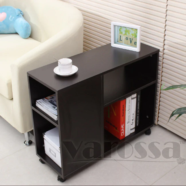 Versatile Sofa Side Table & Magazine Shelf with Casters (Black) - Image 6