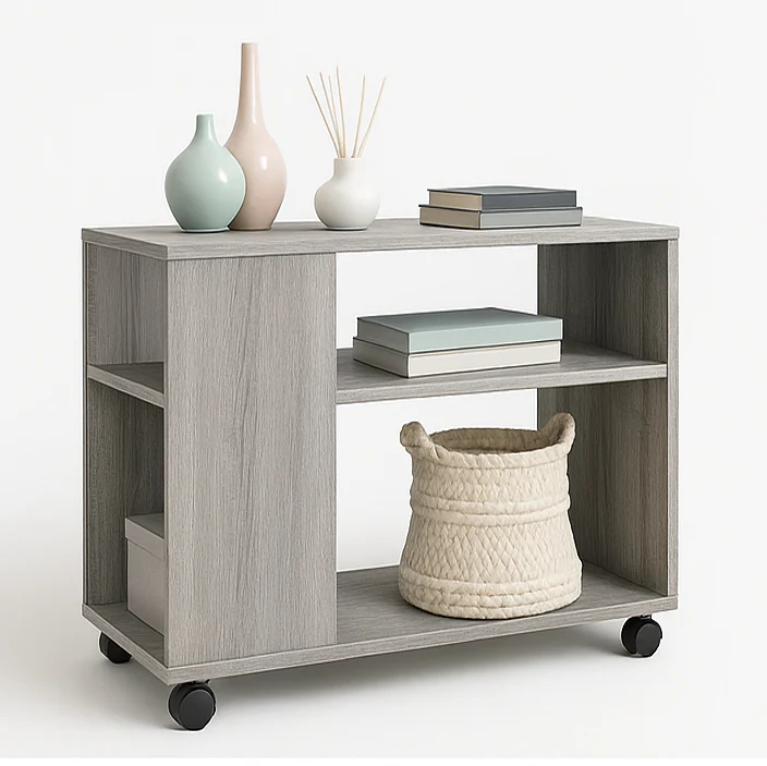 Versatile Sofa Side Table & Magazine Shelf with Casters (Rustic Grey) - Image 11