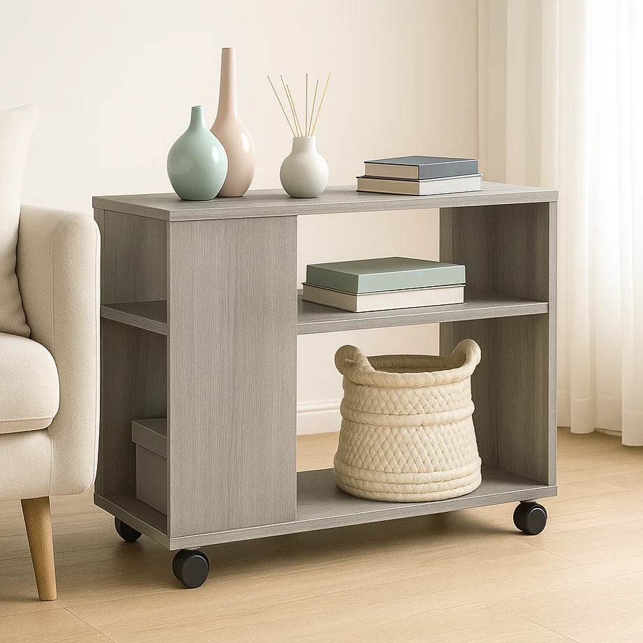 Versatile Sofa Side Table & Magazine Shelf with Casters (Rustic Grey) - Image 14