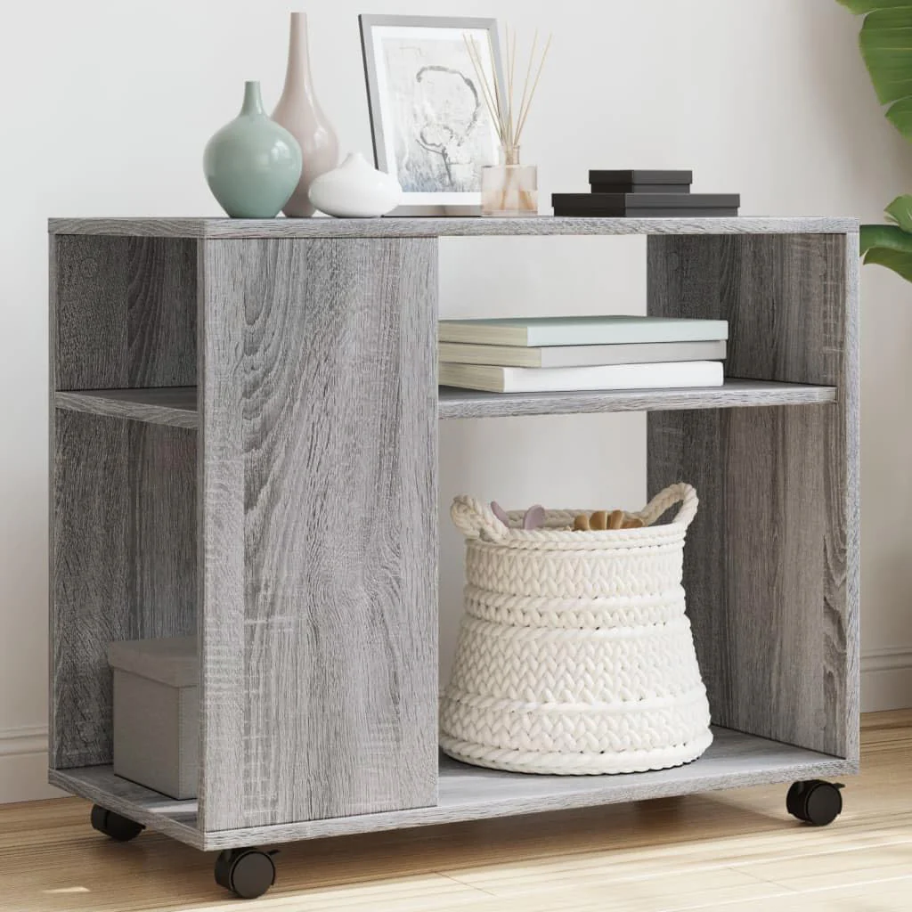Versatile Sofa Side Table & Magazine Shelf with Casters (Rustic Grey) - Image 2